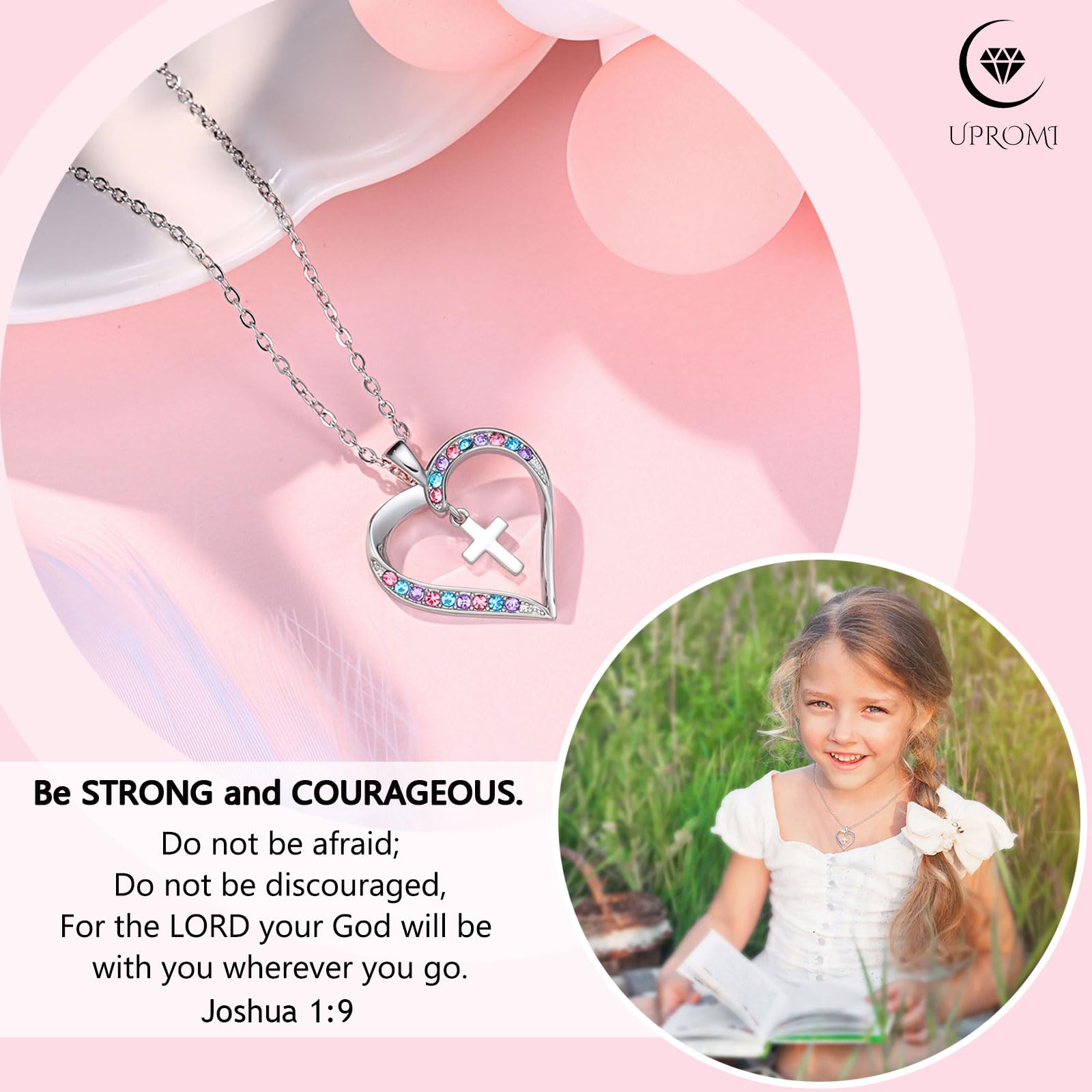 UPROMI Elegant Cross Necklace for Girls - Religious Jewelry Gift for Baptism, First Communion, Confirmation & Graduation | Perfect Back to School Present & Spiritual Occasions