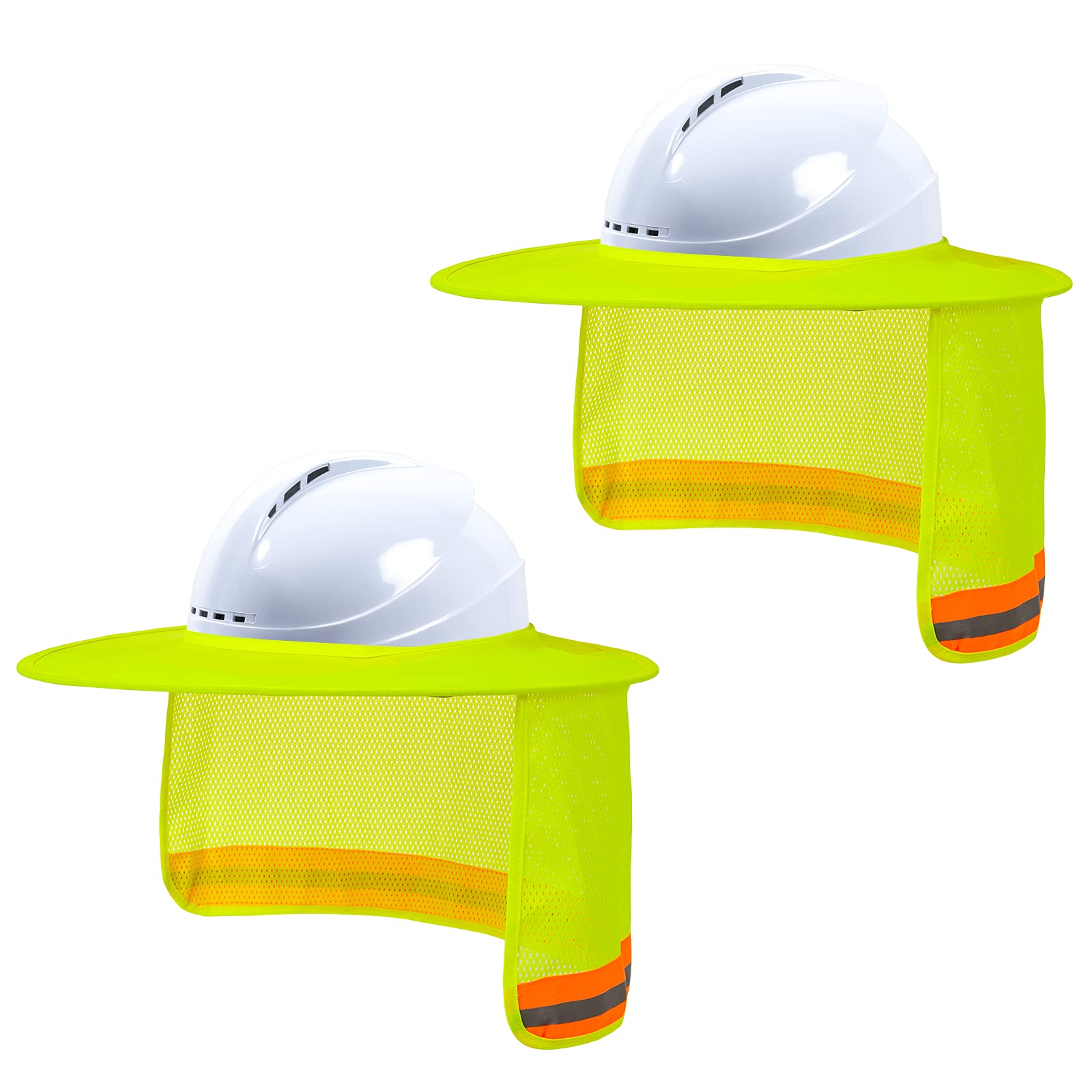 High Visibility Hard Hat Sun Shade with Reflective Strip - Full Brim Sun Visor Neck Shade for Construction & Outdoor Work - Safety Hard Hat Accessories for Men & Women (2 Pack, Yellow) - Perfect for Construction Sites, Road Work & Hot Weather Protection