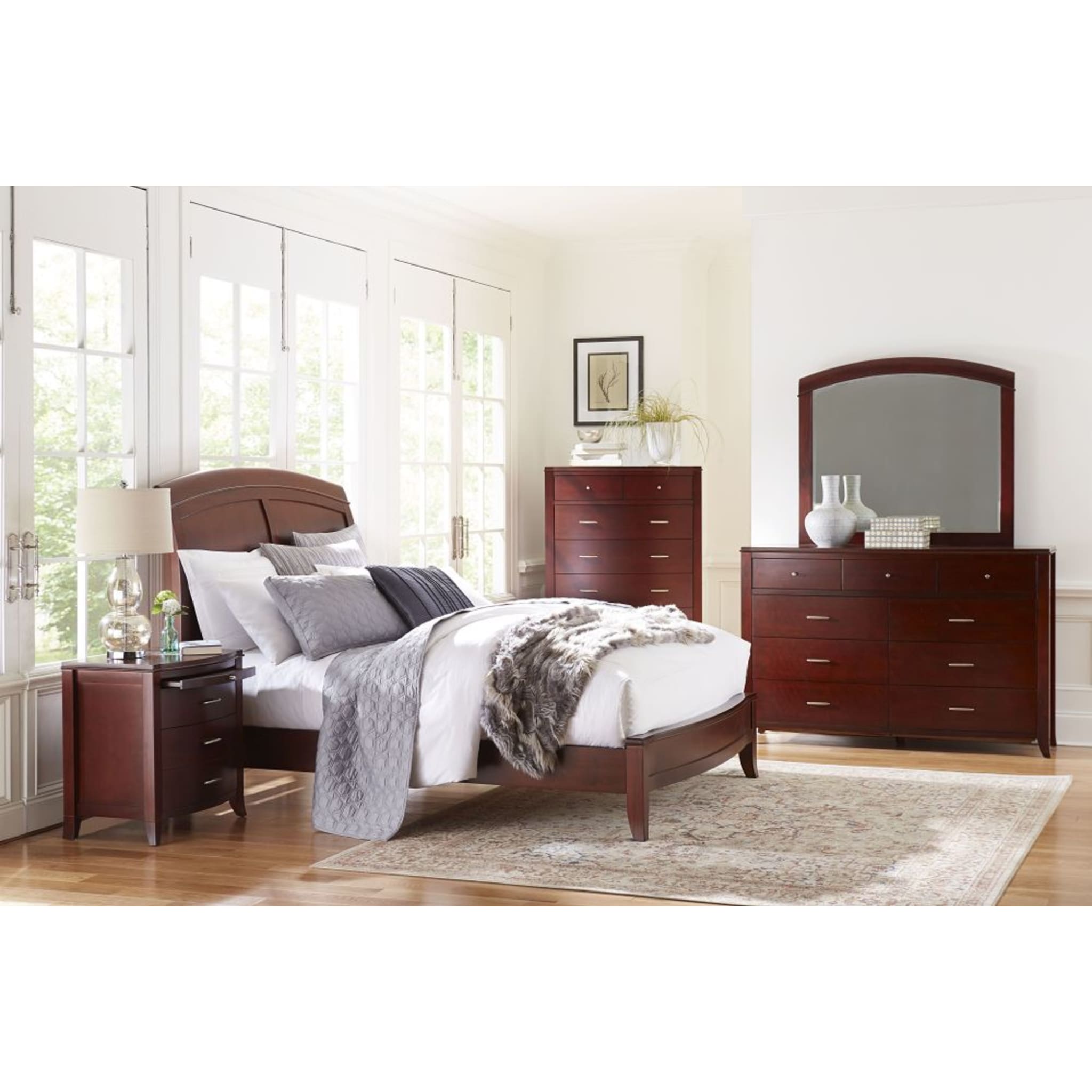 Brighton Wood Sleigh Bed in Cinnamon Finish - Queen Size Solid Wood Bed Frame with Headboard & Footboard - Perfect for Master Bedroom, Guest Room & Cozy Farmhouse Decor