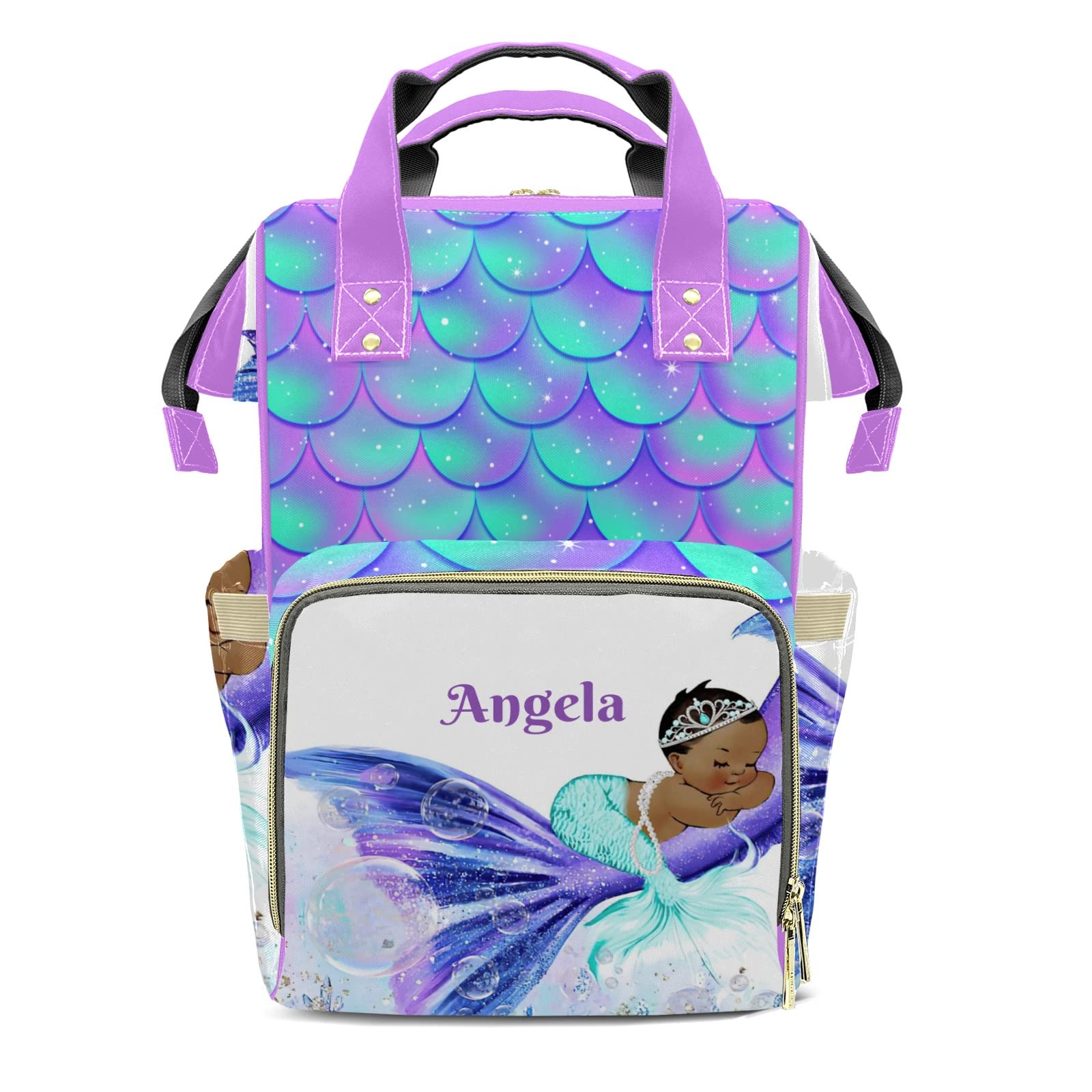 **Personalized Baby Mermaid Tail Diaper Backpack – Custom Name Purple Nappy Bag for Boys & Girls – Perfect Baby Shower Gift for Travel, Outings & Parenting Essentials**
