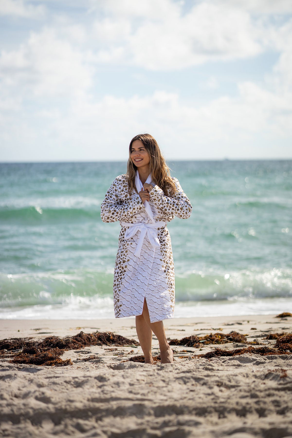 Premium Terry Leopard Shark Print Luxury Bathrobe - Soft Plush Kimono Style Robe for Women & Men - Perfect for Spa, Beach Cover-Up & Lounge Wear