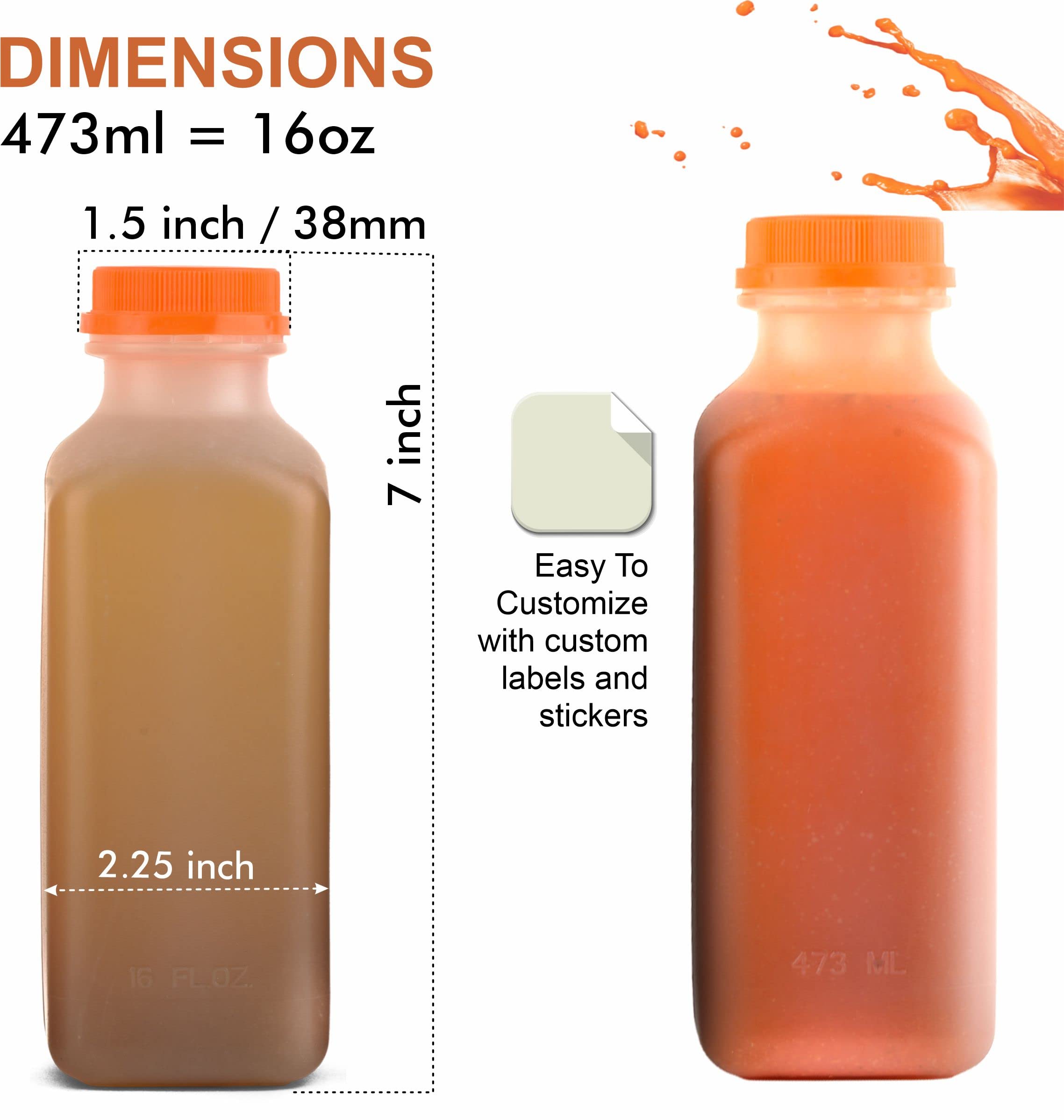 EcoQuality 250 Pack 16oz Empty Plastic Juice Bottles with Tamper Evident Caps - BPA Free Smoothie & Drink Containers for Juicing, Meal Prep, Picnics & Home Brewing - Reusable Leakproof Bottles for Beverages, DIY Projects & Commercial Use