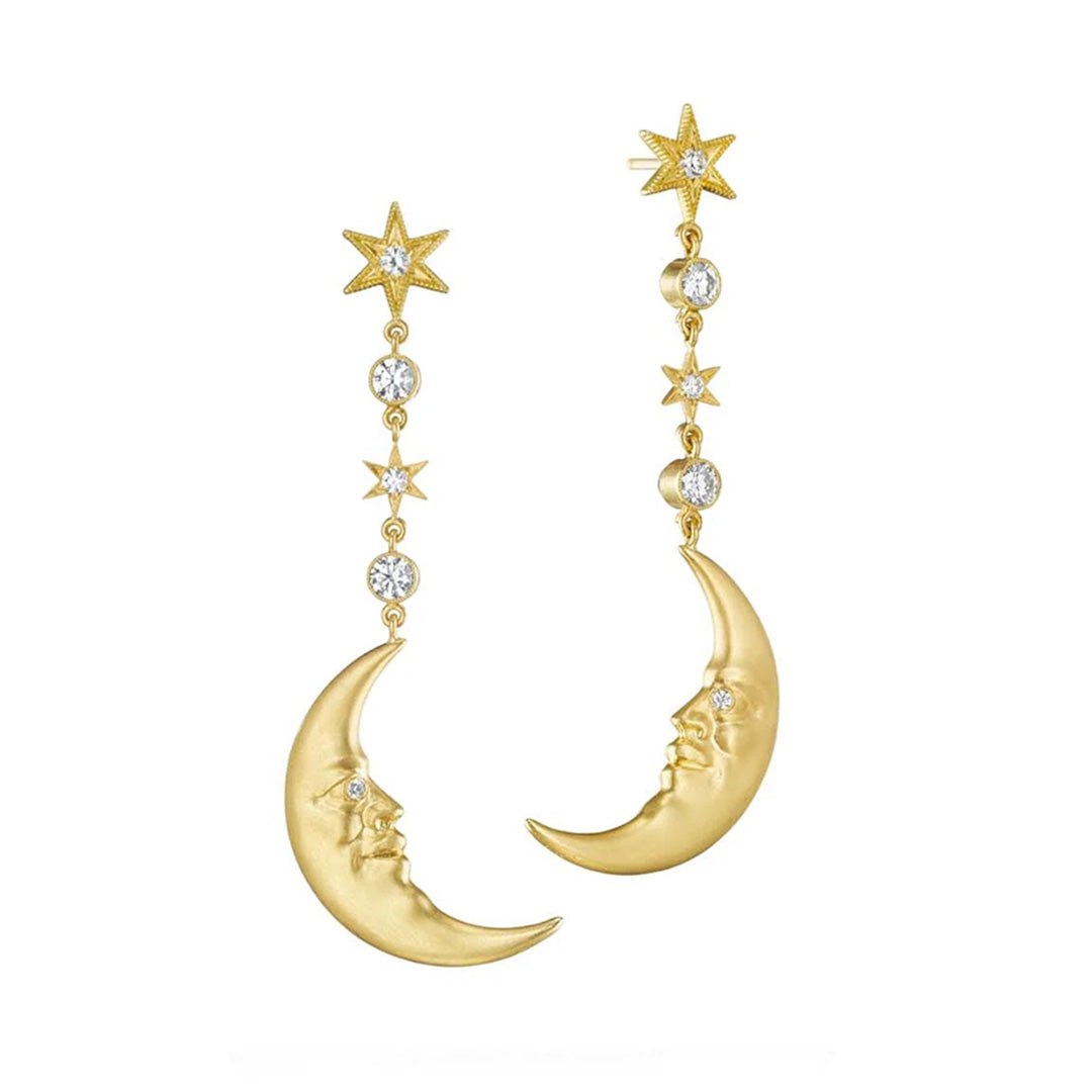 Crescent Moon Face Dangle Earrings for Women - Boho Chic Gold Hoop Earrings for Everyday Wear & Party | Perfect Gift for Her