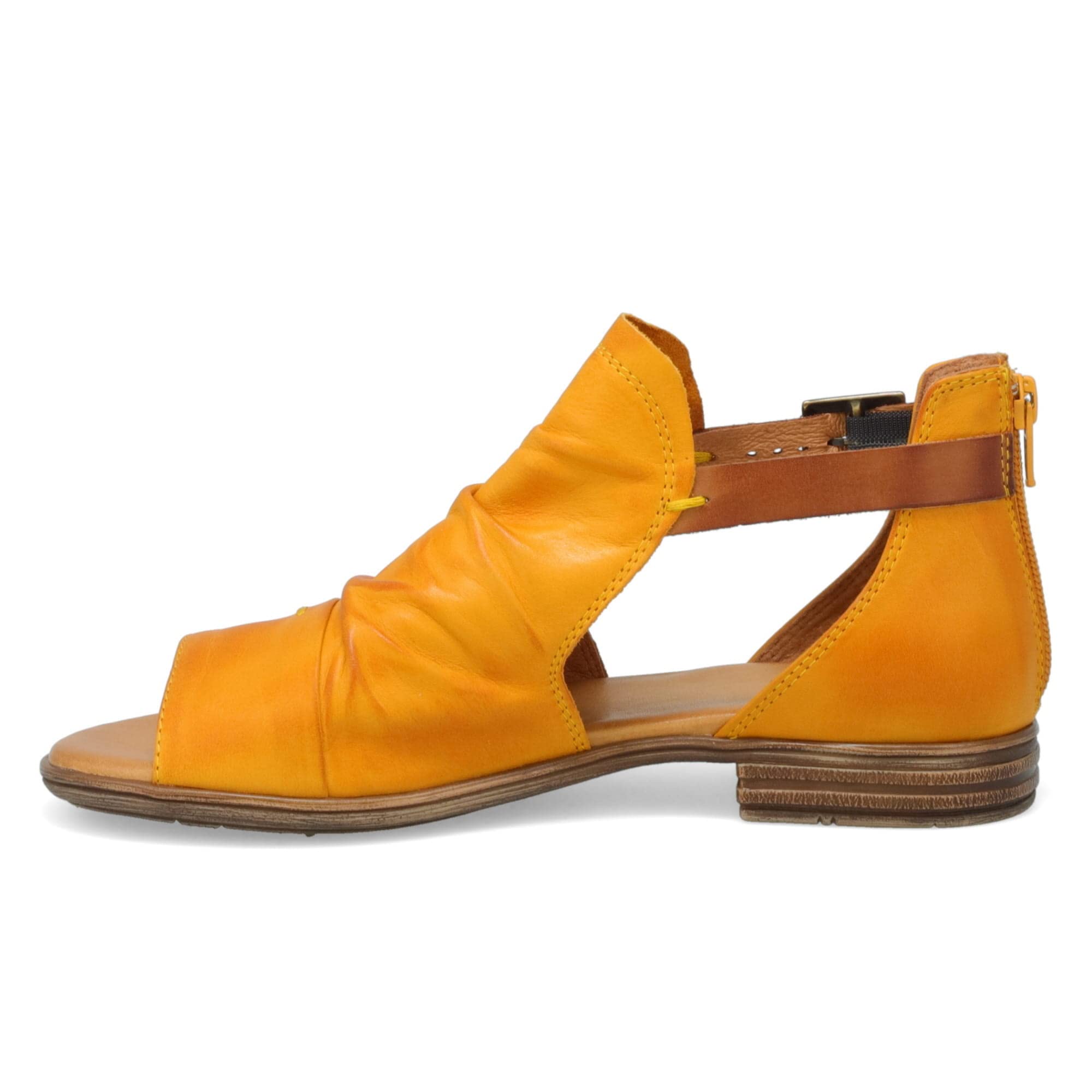 Miz Mooz Dipper Women's Leather Sandals - Peep Toe Buckle Strap Open Side Sandals for Summer, Beach & Casual Outings