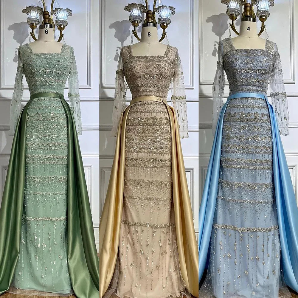 Luxury Dubai Arabic Sage Green Mermaid Evening Dress Gowns for Women - Elegant Formal Party Gown for Prom, Wedding, Gala & Special Occasions