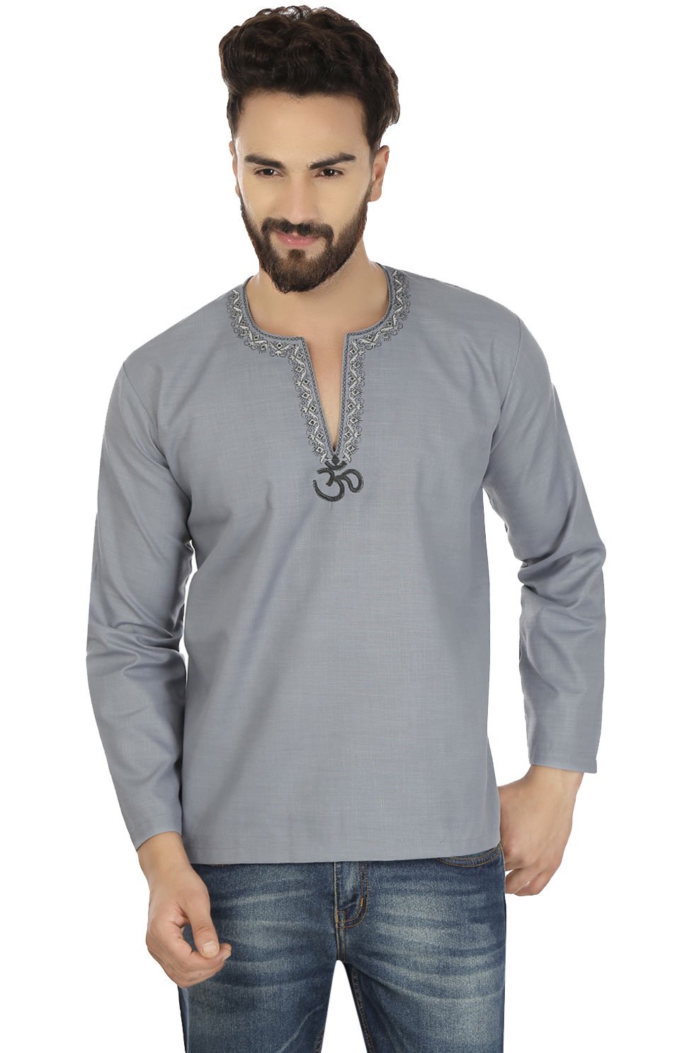Men's Short Kurta Cotton Shirt - Embroidered Indian Fashion Top for Casual Wear & Festivals | Maple Clothing