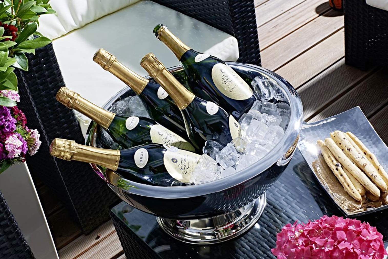 EDZARD 10.5 Liter Stainless Steel Champagne Bucket Cooler - 44cm Hole Diameter, Hammered Double Wall Insulation for Wine & Sparkling Bottles - Perfect for Weddings, Parties & Restaurant Service