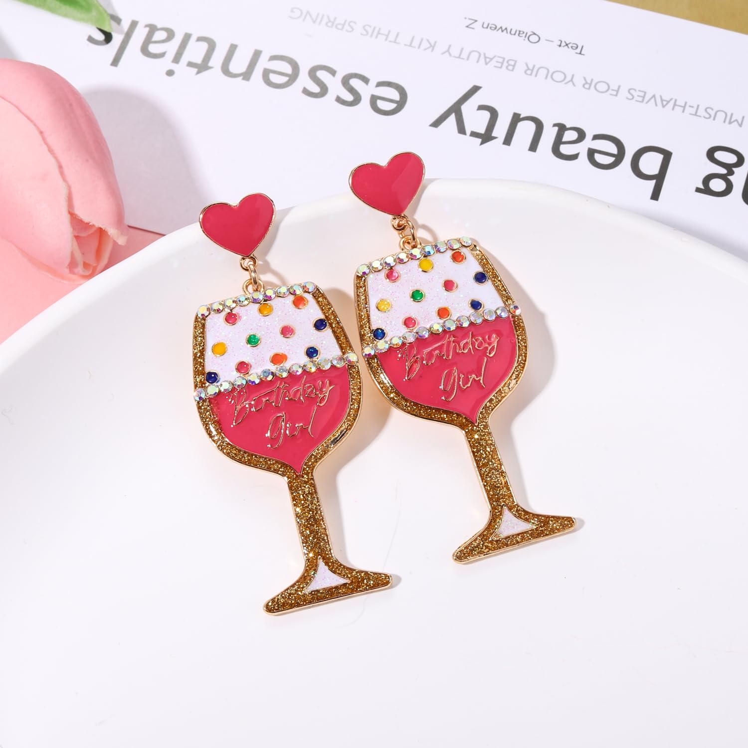 Happy Birthday Earrings for Women - Elegant Statement Cake & Champagne Bottle Dangle Drop Earrings - Perfect Birthday Gifts & Party Favors for Celebrations, Anniversaries, and Special Occasions