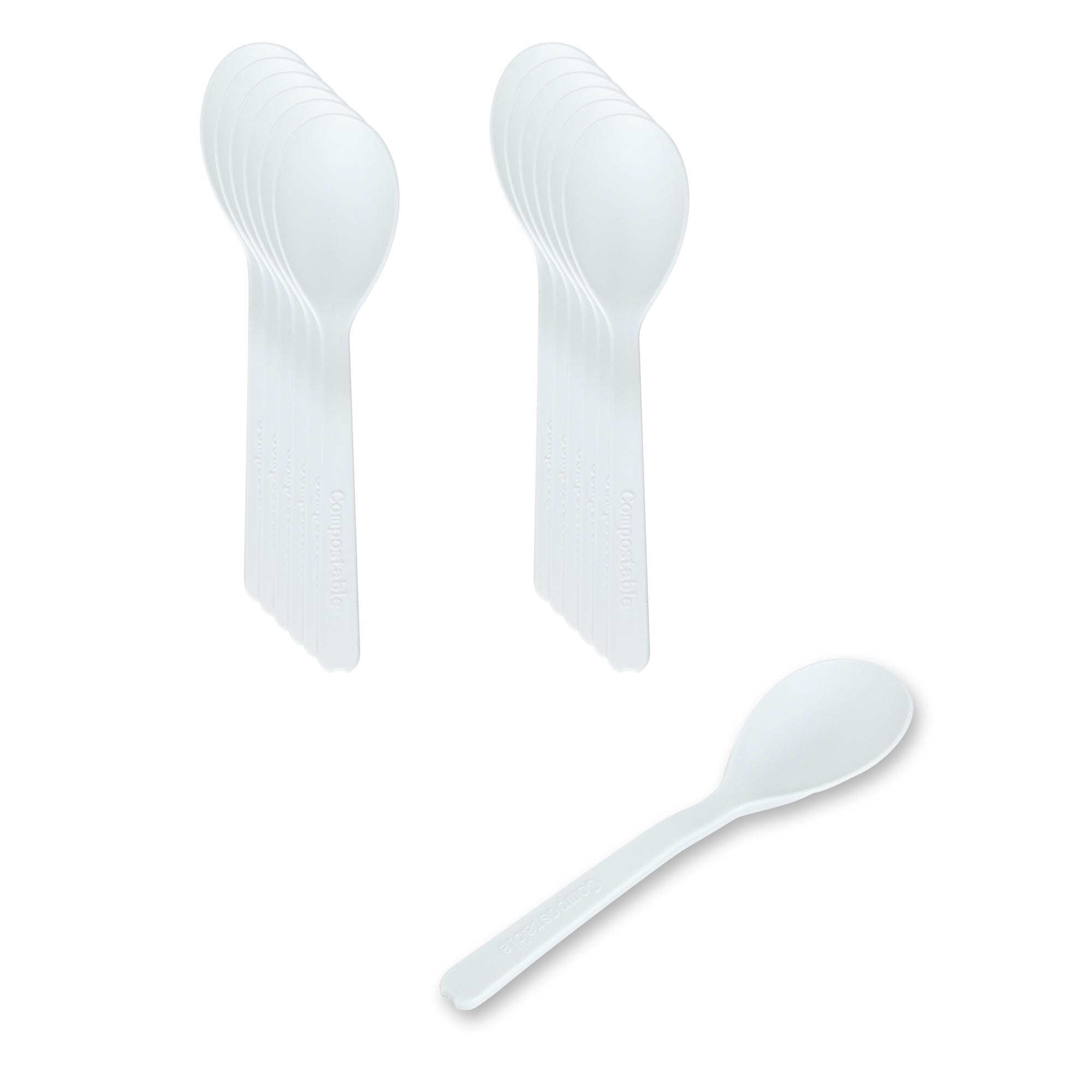 Eco-Friendly Round White Plastic Mini Spoons - Heat Resistant, Compostable, 4