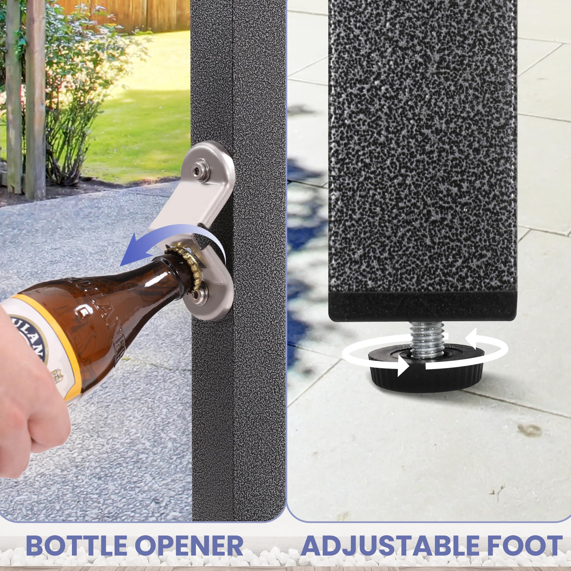 39x39x17 Inch Extra Wide Counter Height Outdoor Bar Table - Weatherproof & Rustproof Composite Top with Built-in Bottle Opener - Perfect for Patio, Backyard, Pub & Restaurant Use - Black