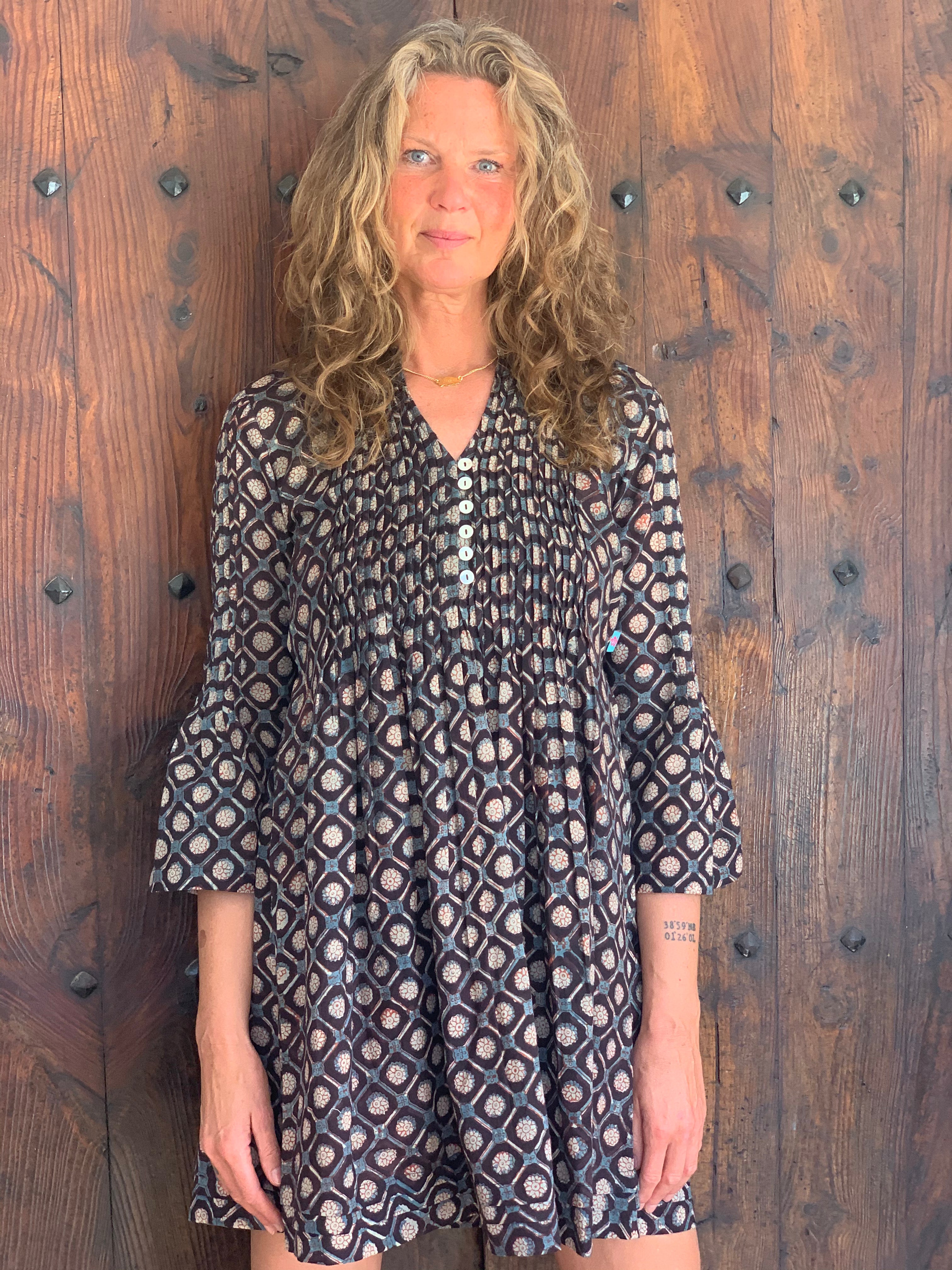 Ananda Bagru Boho Tunica Blouse - Hand Block Printed Organic Cotton Kurta for Women | Perfect for Festivals, Beachwear & Boho Fashion