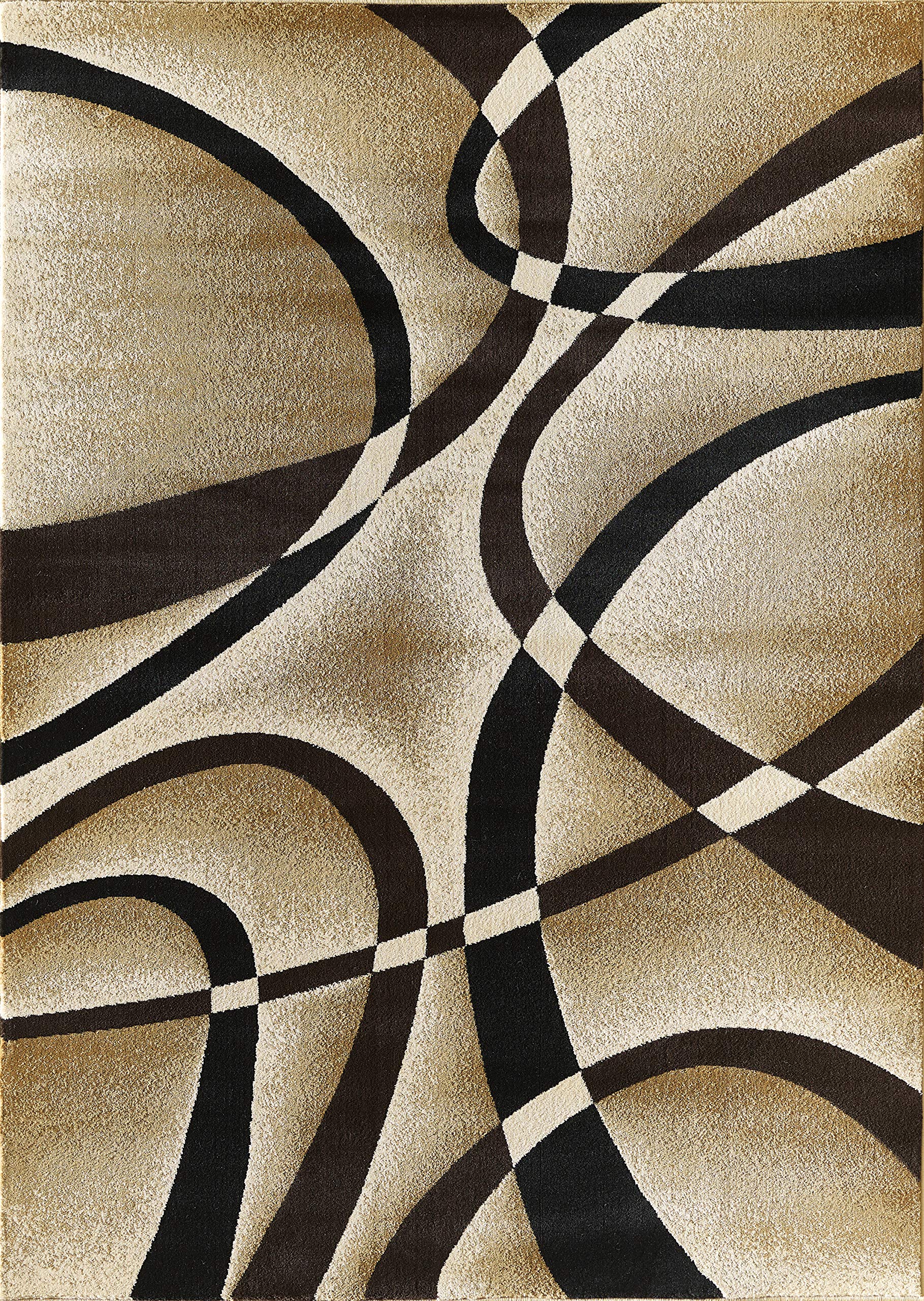 GLORY RUGS Modern 8x10 Brown Swirl Area Rug - Non-Slip Contemporary Carpet for Bedroom, Living Room & Dining Room | Sevilla Collection 4816 | Soft & Durable Floor Covering for Home Decor (8x10 Feet, Brown)