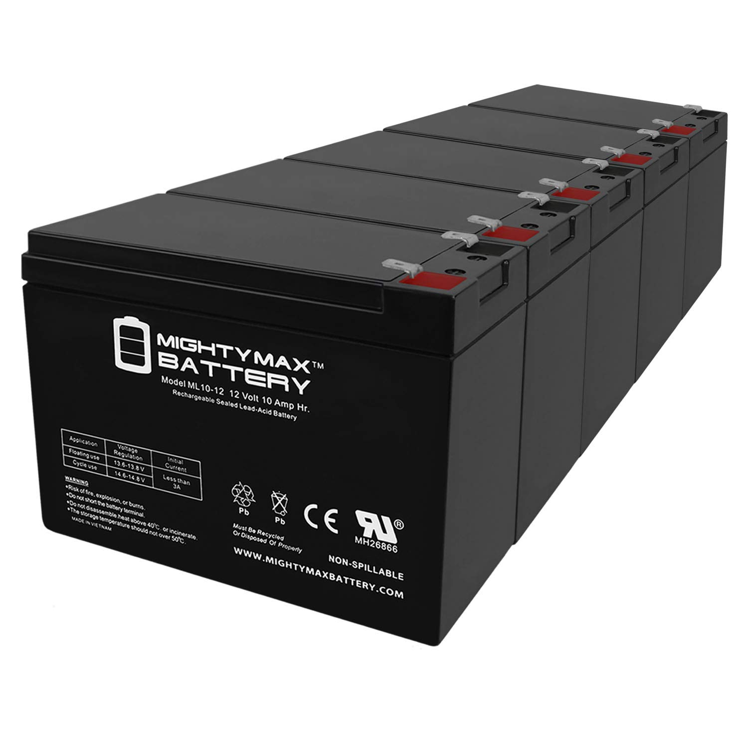 Mighty Max 12V 10AH SLA Replacement Battery for Lawn Mowers - 5 Pack - Perfect for Outdoor Power Equipment and Backup Power Applications