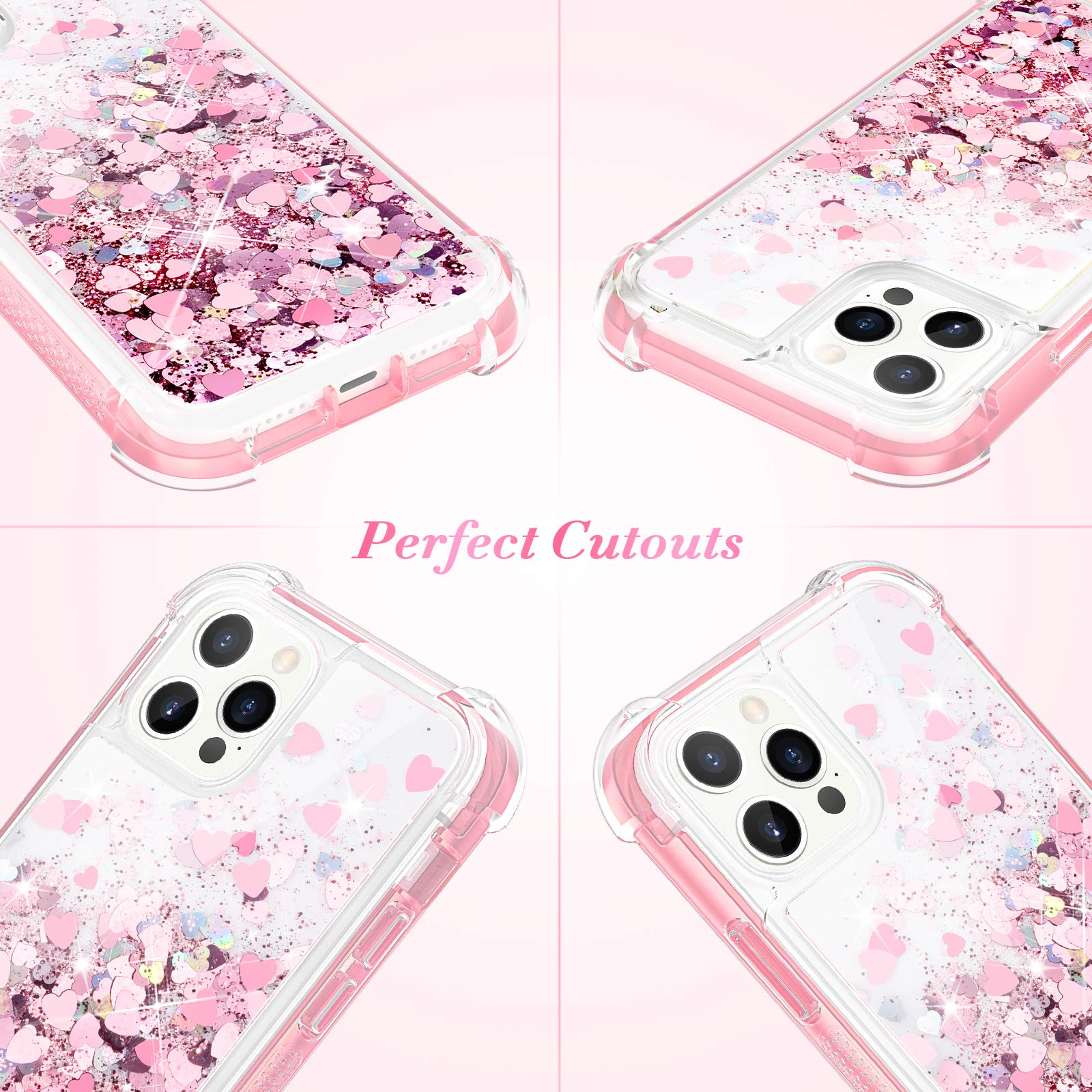 iPhone 12 Pro Max Case (6.7 inch, 2020) - Glitter Bling Liquid Sparkle Clear Protective Cover with Fashion Flowing Quicksand Design | Rose Gold | Perfect for Women & Girls | Great for Parties, Daily Use & Gift Giving