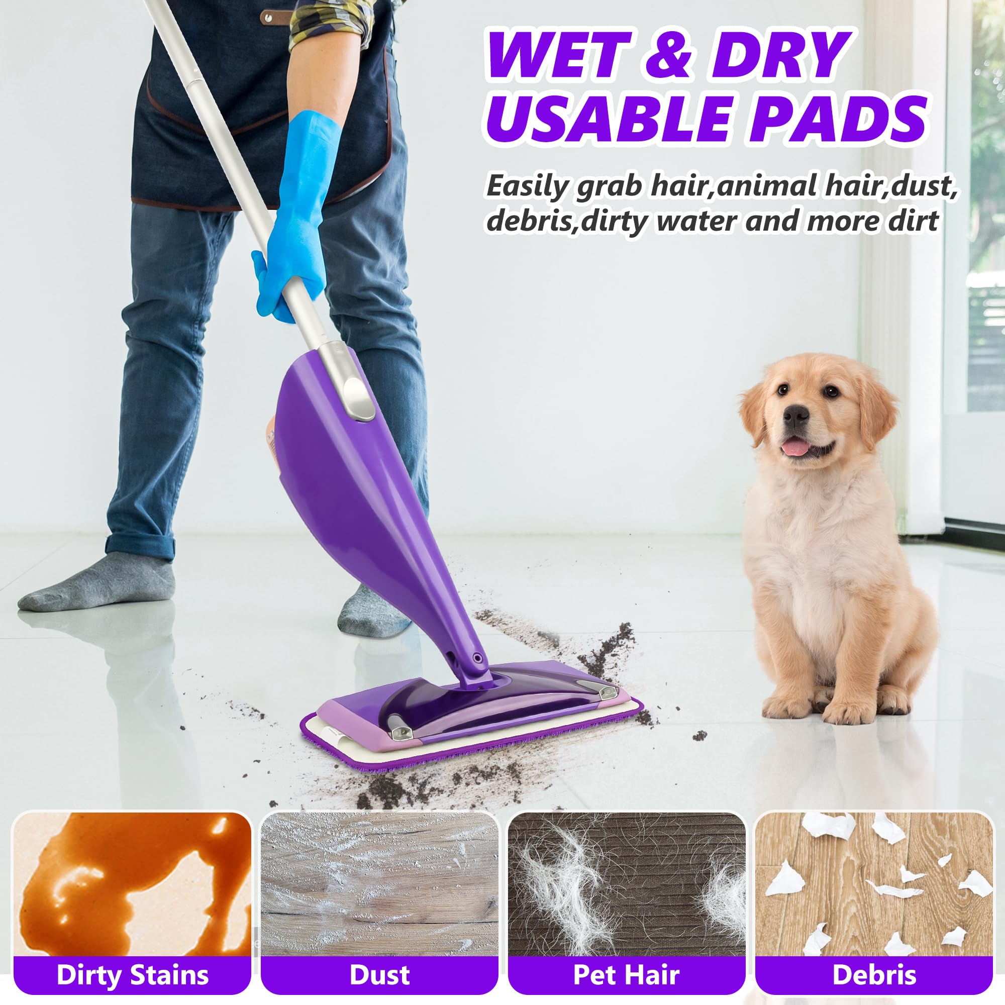 3-Pack Reusable Mop Pads for Swiffer WetJet - Washable Microfiber Replacement Pads for Wet/Dry Mopping, Compatible with Swiffer WetJet Mops, Perfect for Hardwood Floors & Tile Cleaning (Purple) - Ideal for Daily Kitchen & Bathroom Cleaning