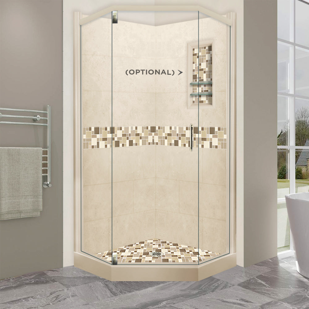 Neo Angle Desert Sand Sistine Stone & Tuscany Mosaic DIY Shower Remodel Kit - Waterproof Tile Accent for Bathroom Renovation and Home Improvement Projects