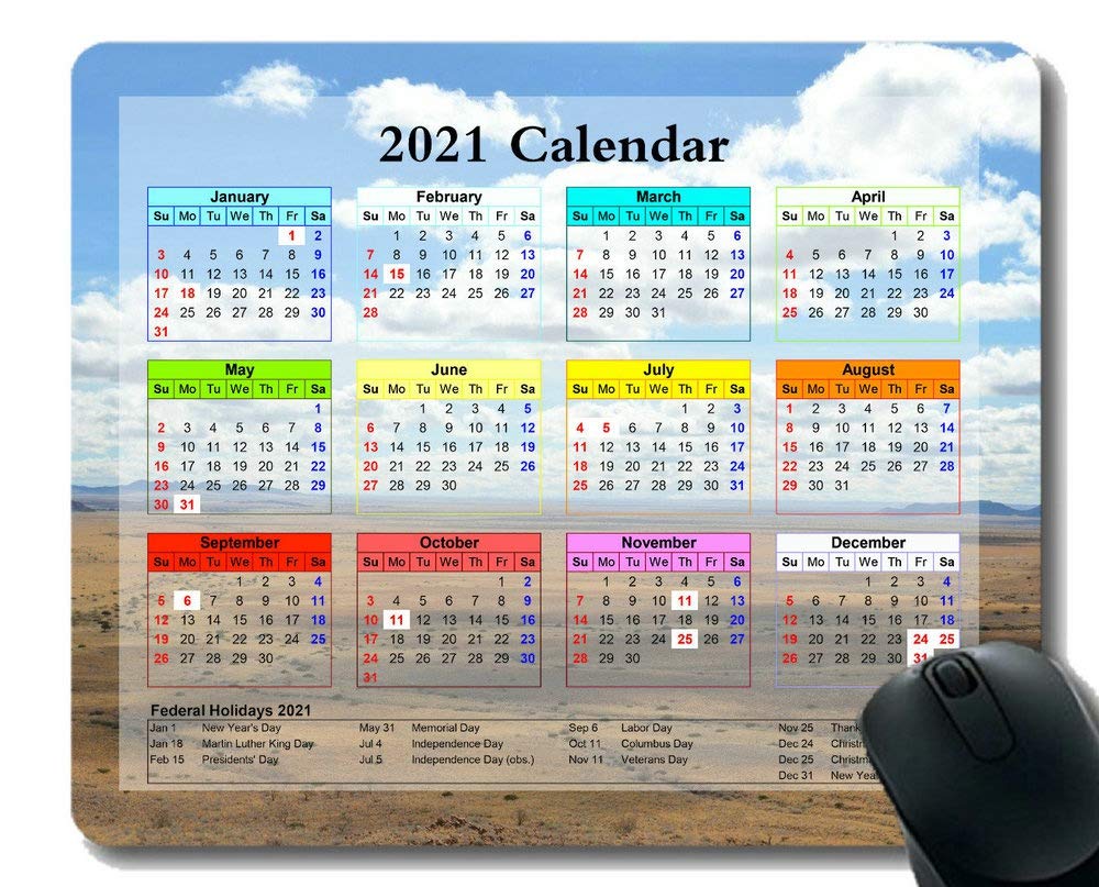2024 Sky Blue Clouds Gaming Mouse Pad with Holiday Calendar - Large Non-Slip Rubber Base Mouse Mat for PC, Laptop, Office & Gaming Setup