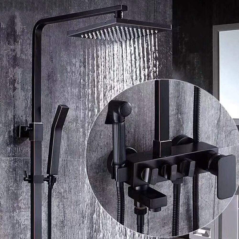 Premium Copper Black Vintage Shower Set - High Pressure Booster Lift Shower Head with Handheld Sprayer - European Style Mixer Faucet for Bathroom Renovation - Perfect for Modern & Classic Bathroom Designs