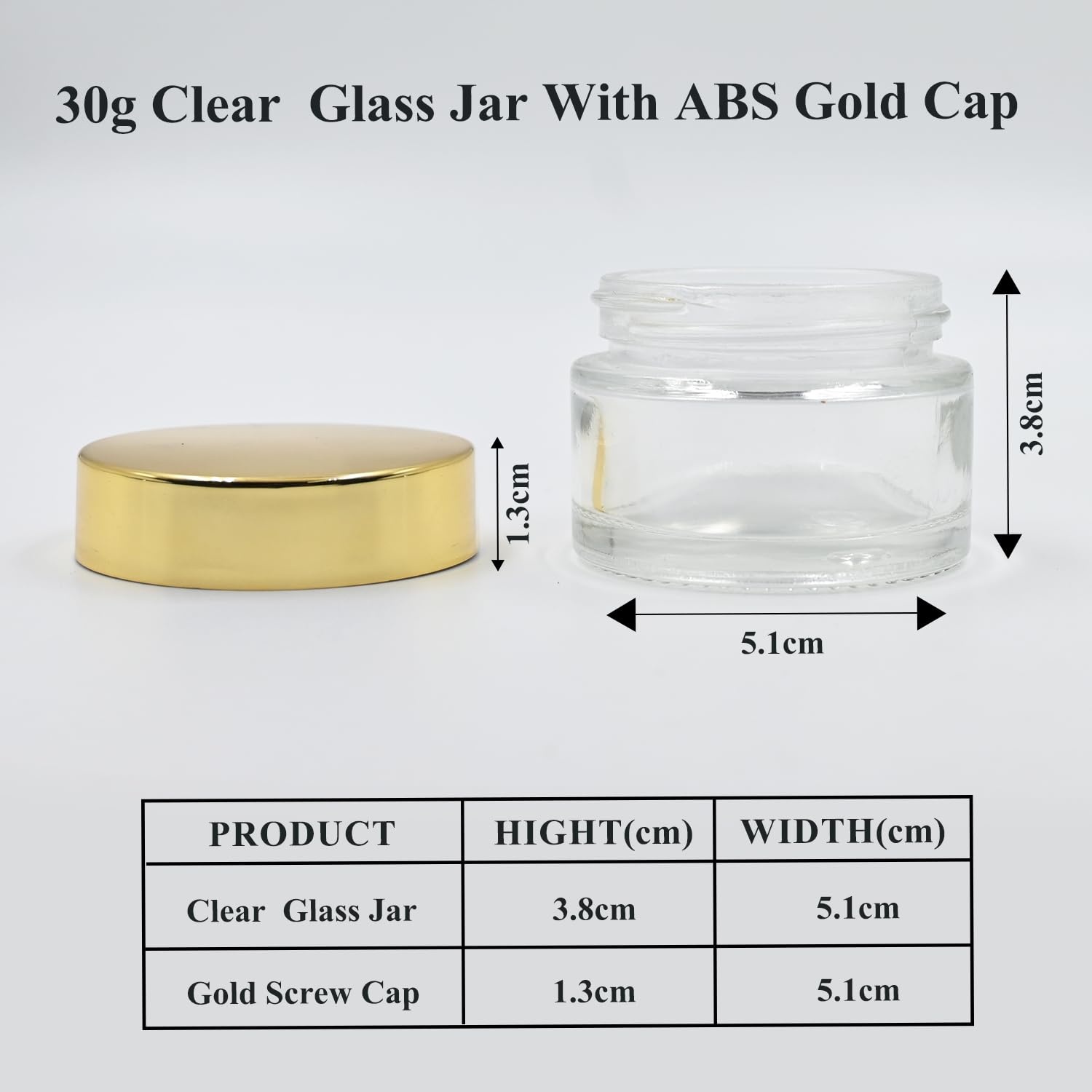 30ml Clear Round Empty Glass Cosmetic Jars with Gold Cap & White Inner Lids - Perfect for Creams, Balms, Face Scrubs & Body Lotions | Happy Packaging (Pack of 3) - Ideal for DIY Skincare, Travel Containers & Gift Packaging