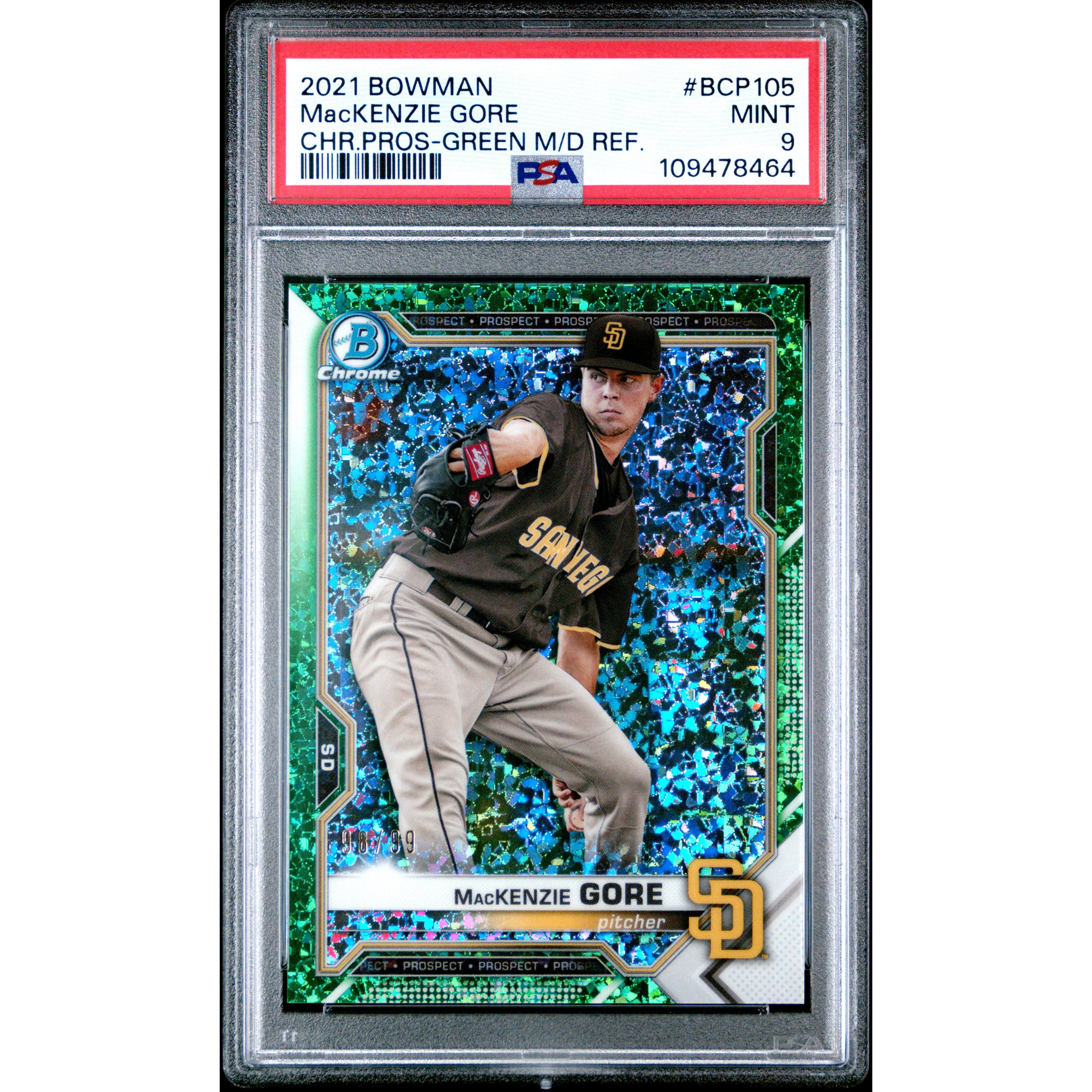 2021 Bowman Chrome Mackenzie Gore Green Refractor BCP105 PSA 9 Mint - Rare Baseball Trading Card for Collectors & Investors | Perfect for Display, Grading, and Sports Memorabilia Collections