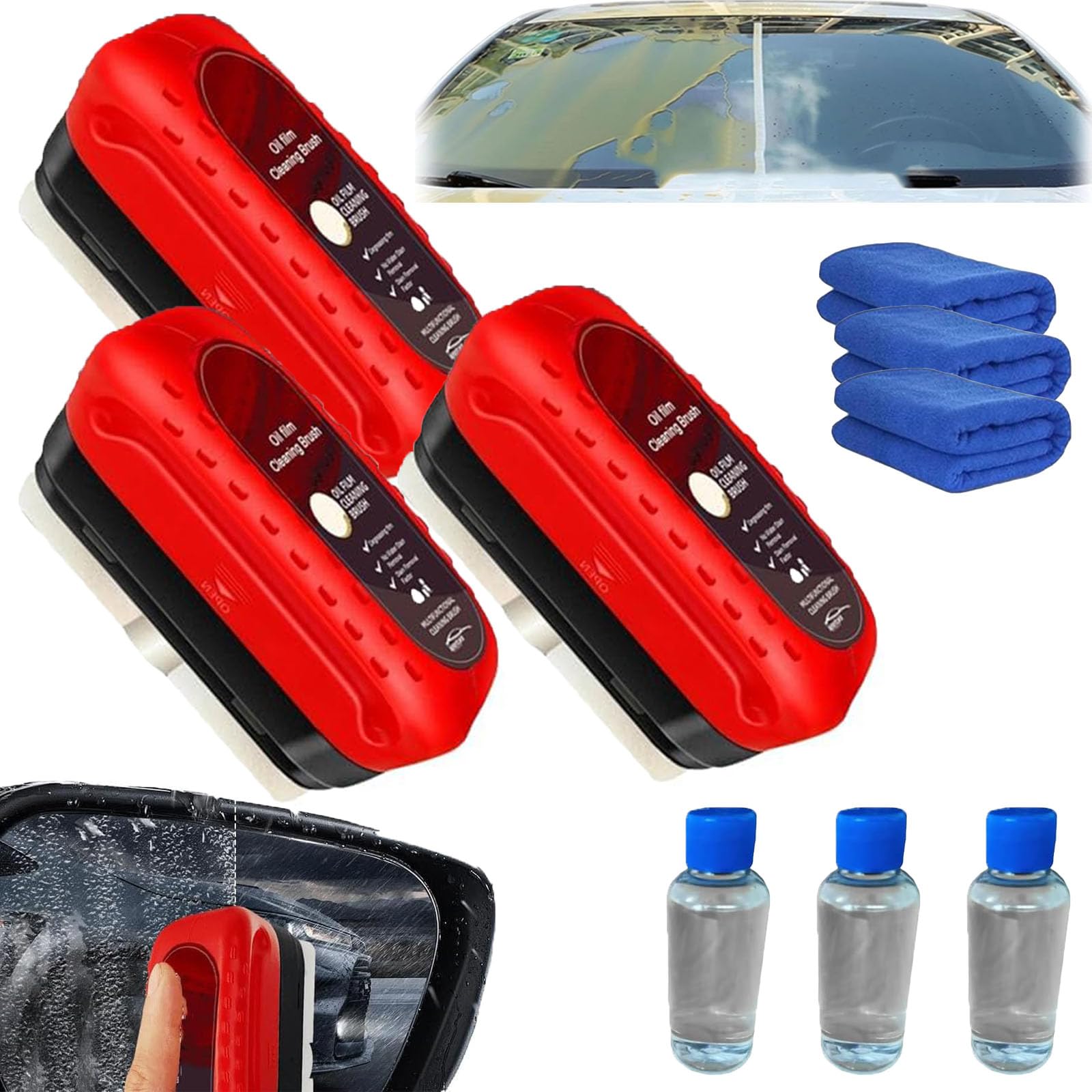 **ARHDCOMPULY Automotive Oil Film Cleaning Brush - 3 Pack Windshield Glass Coating Cleaner for All Vehicles - Perfect for Car Detailing & Windshield Maintenance**