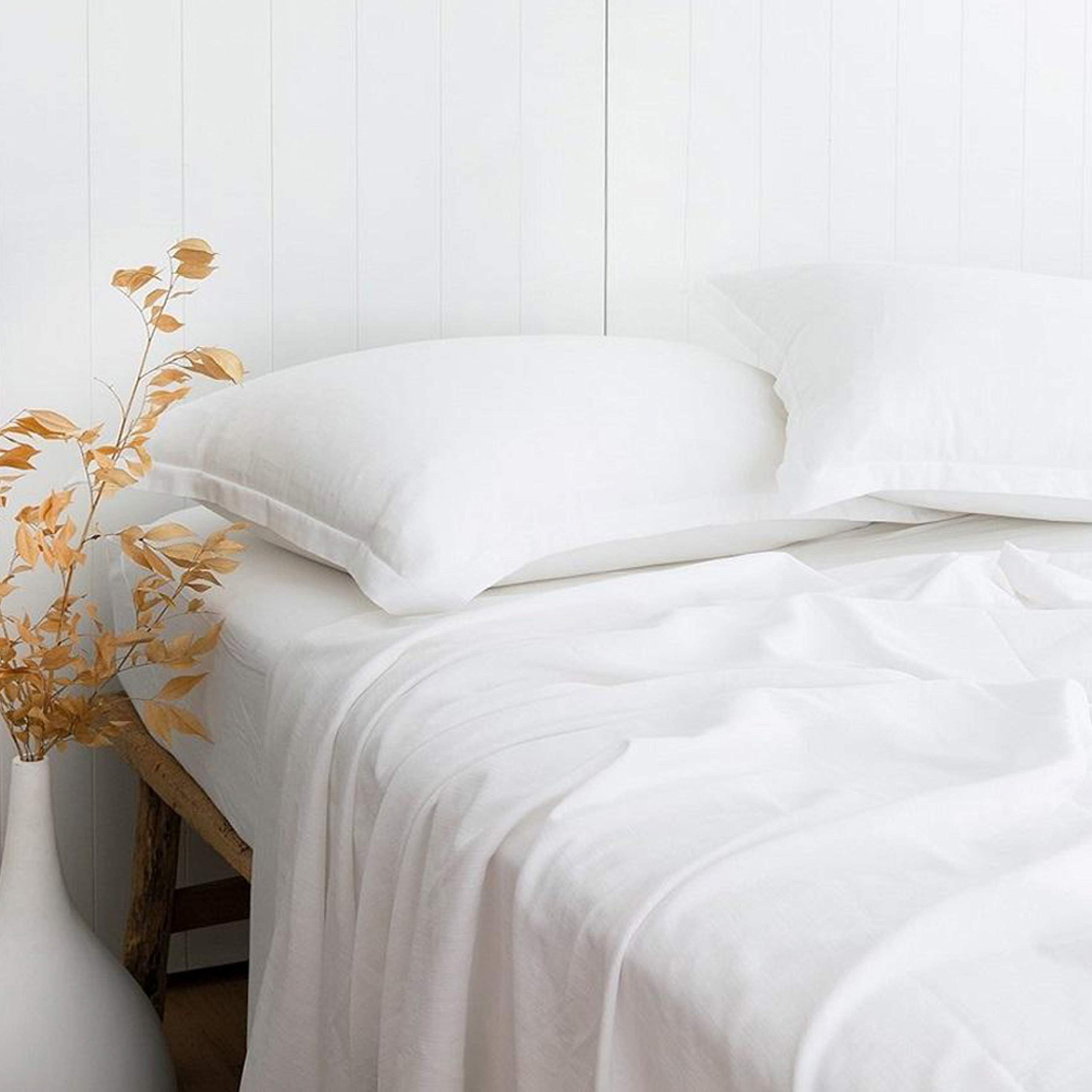 PANDATEX White Linen-Textured Twin Size Sheet Set - Soft, Cool & Breathable Organic Cotton Bedding for Hot Sleepers, 15