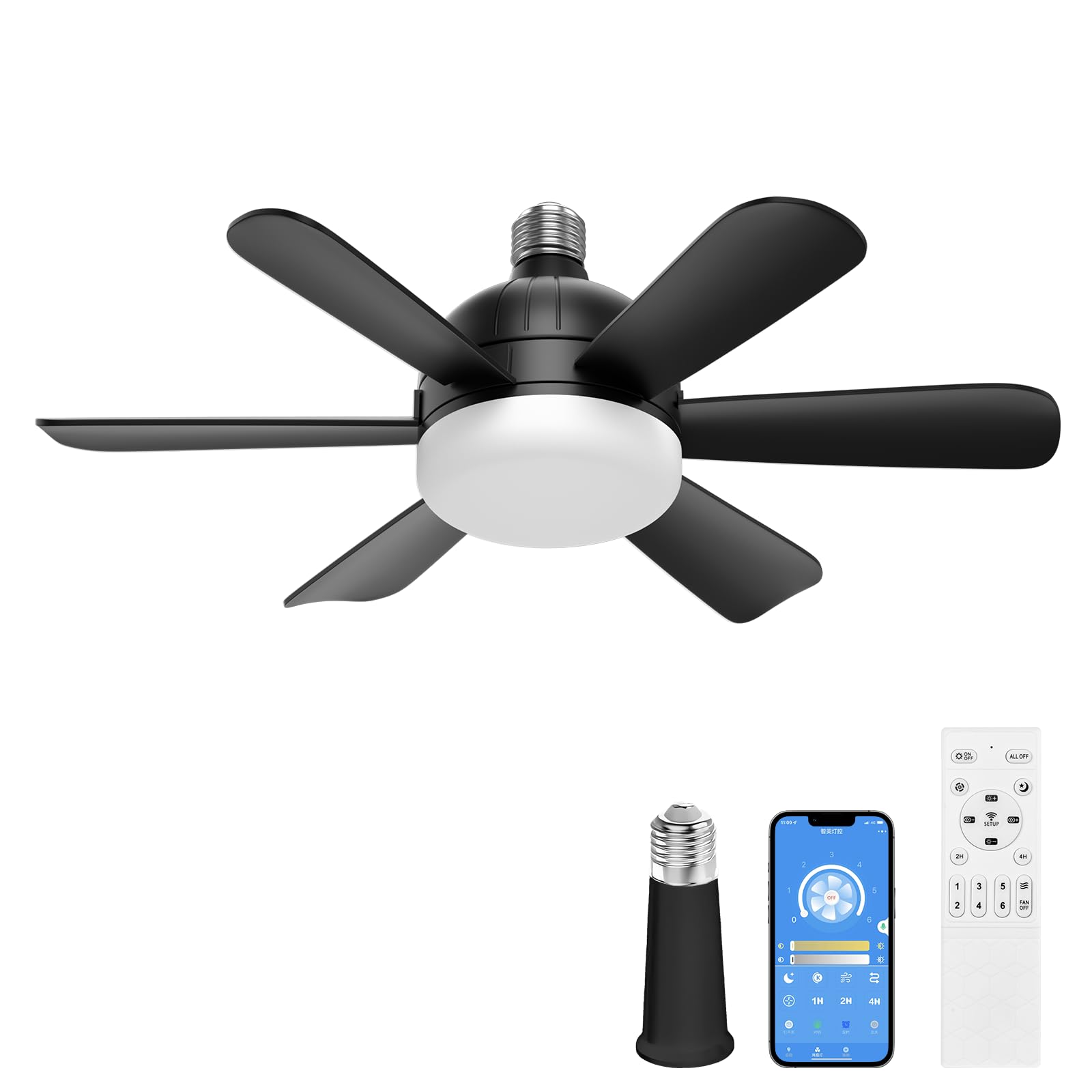 ALUOCIY 18 Inch Modern Black Ceiling Fan with Light Kit - Remote Control, 6 Blades, 3 Color Temperatures (3000K-6500K), E26/E27 Base LED Bulb Included - Perfect for Bedroom, Living Room, Kitchen, Closet, Garage & Indoor Spaces