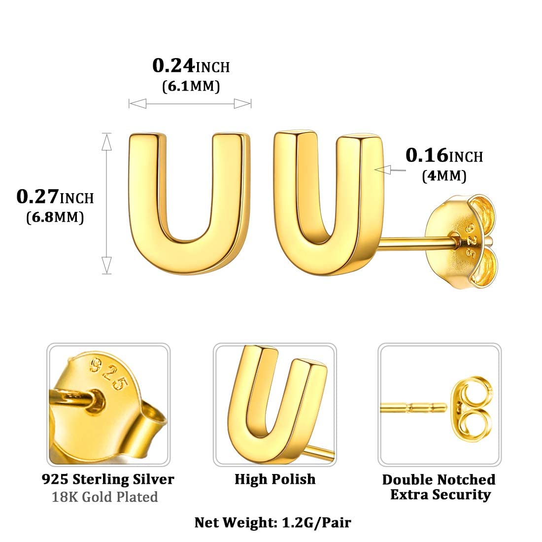 Hypoallergenic 925 Sterling Silver Initial Letter Stud Earrings for Women - Tiny A-Z Alphabet Studs for Sensitive Ears - ChicSilver Jewelry Gift Box - Perfect for Everyday Wear, Gifts & Special Occasions