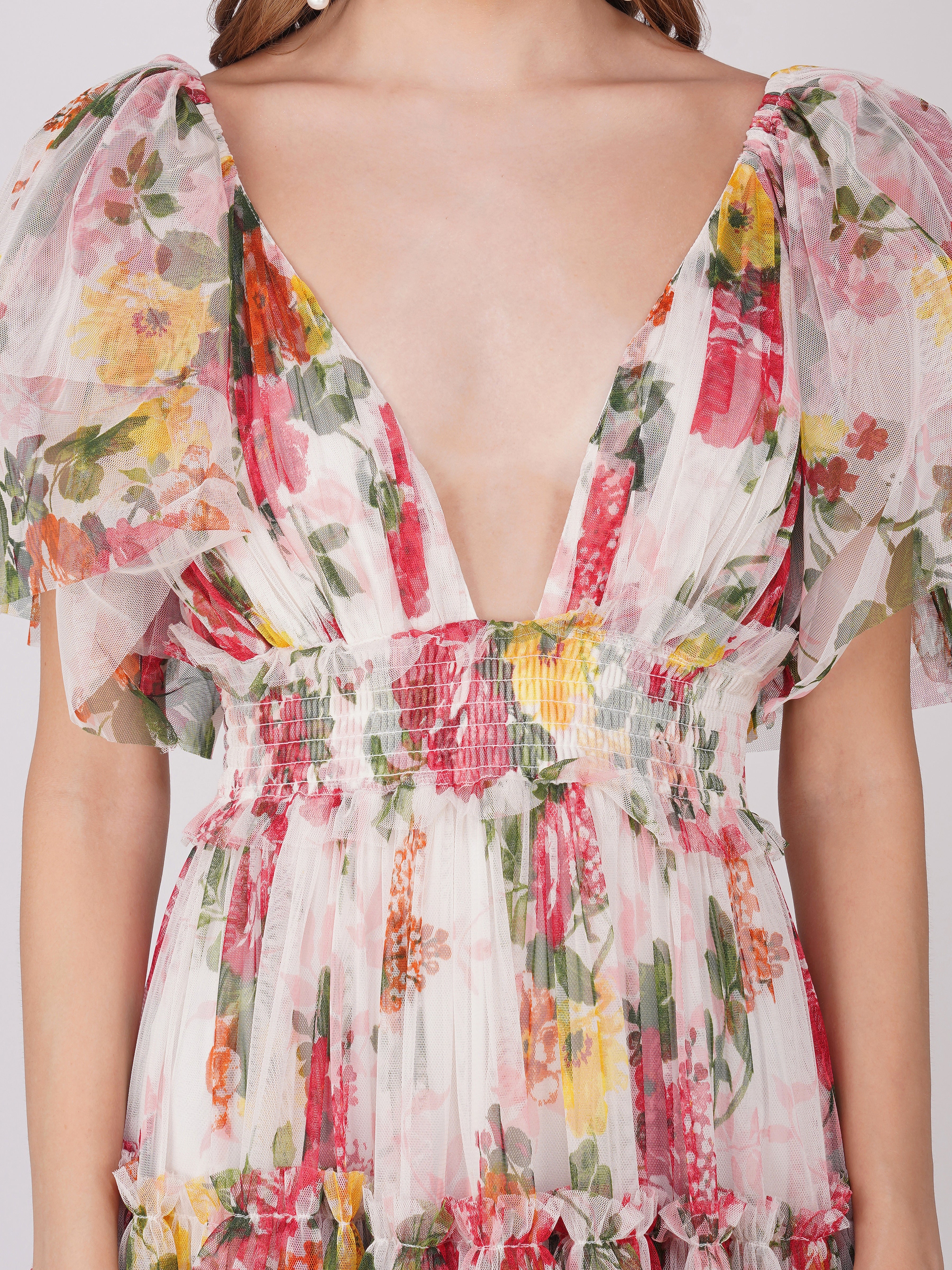 Floral Print Jasmine Maxi Dress for Women - Elegant Summer Beach Dress, Boho Chic Wedding Guest Outfit & Vacation Wear