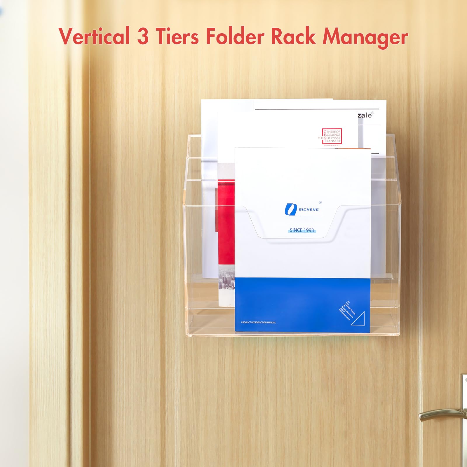 BEYGORM 3-Tier Acrylic File Folder Holder Organizer - Clear Wall Mount & Desktop Magazine Storage for Office & Home - Vertical Upright File Organizer for Documents, Bills, Mail - Perfect Desk Organizer for Small Spaces