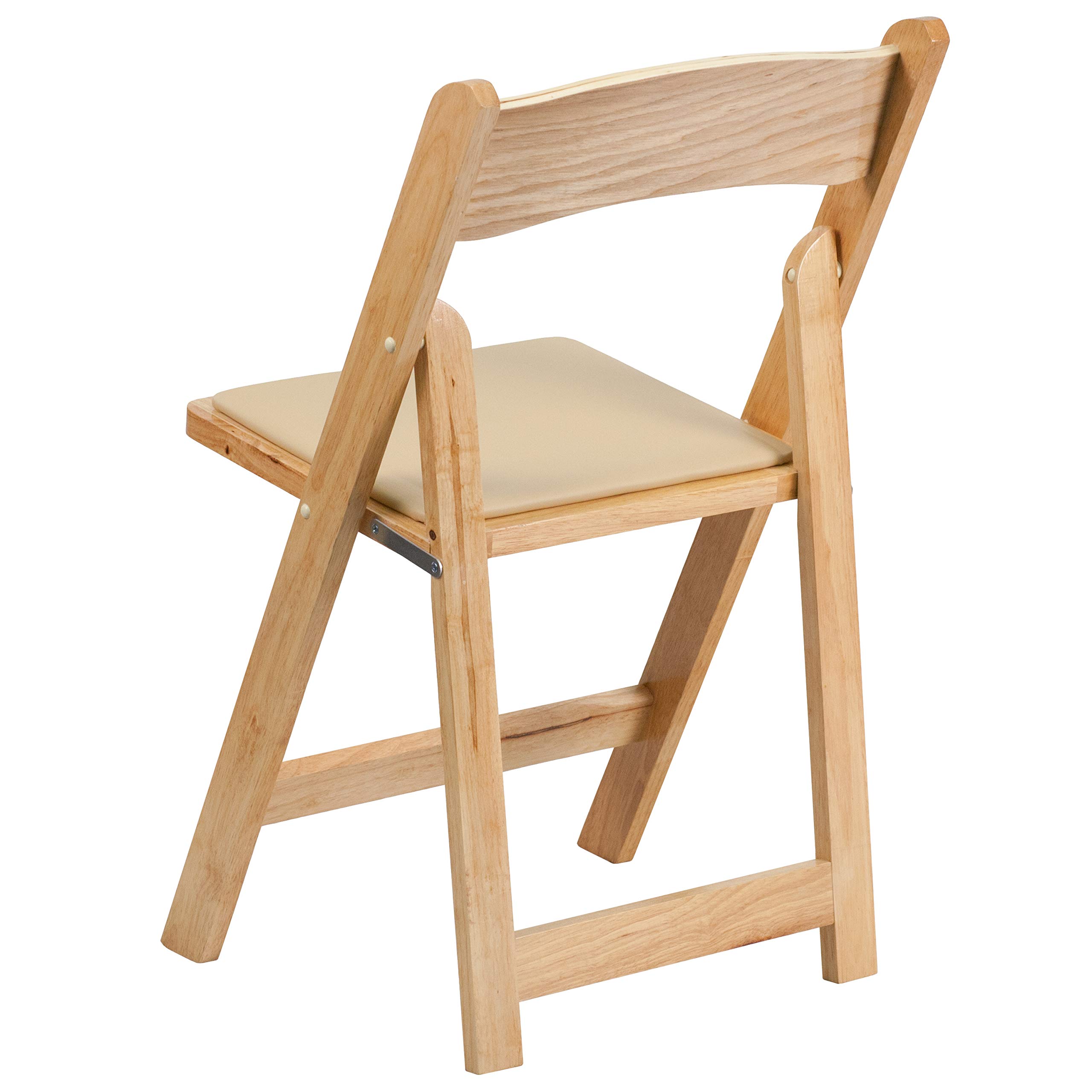 EMMA + OLIVER 2 Pack Natural Wood Folding Chairs with Vinyl Padded Seat - Sturdy & Comfortable for Dining, Patio, Camping, and Outdoor Events
