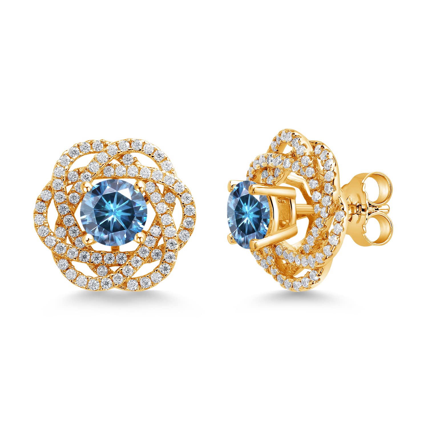 18K Gold Plated Silver Round 6MM Birthstone Stud Earrings with White Moissanite - Gem Stone King | Women's Fashion Jewelry for Everyday Wear & Special Occasions