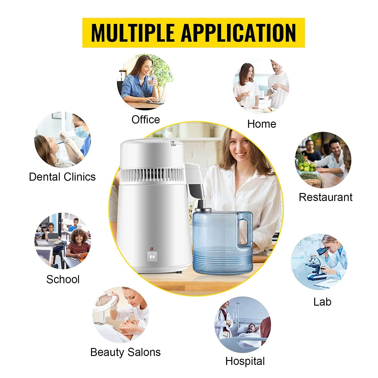 4L/1.05Gal Pure Water Distiller with Stainless Steel Inner - 750W Water Purification System for Home & Emergency Use - Includes Collection Bottle - Perfect for Drinking, Cooking, and Medical Applications