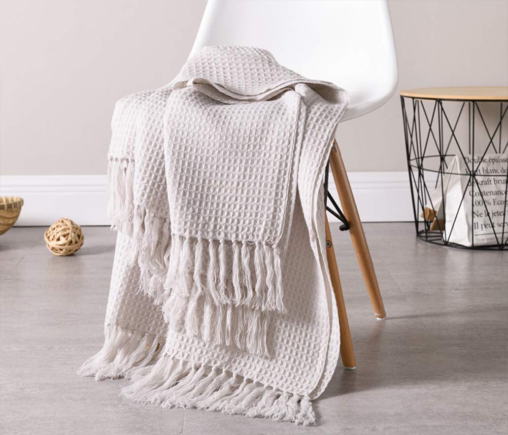 Soft Waffle Knit Throw Blanket - Cozy Embossed Knitted Fringe Decorative Blanket for Couch, Bed & Sofa - All Season Luxury Blanket 51