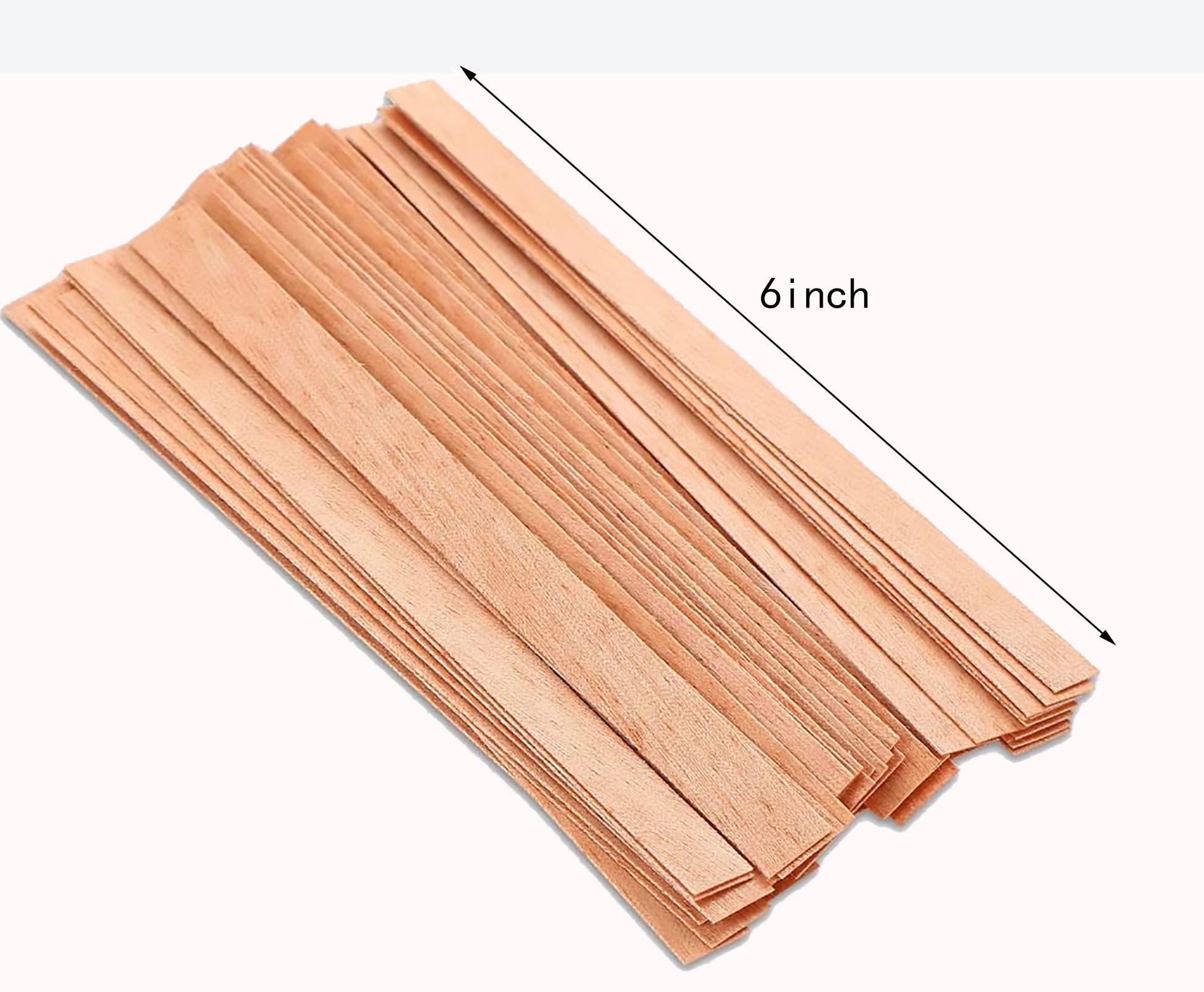 Premium 6 Inch Wooden Candle Wicks for DIY Candle Making - Crackling Wood Wicks, Smokeless & No Base (0.020