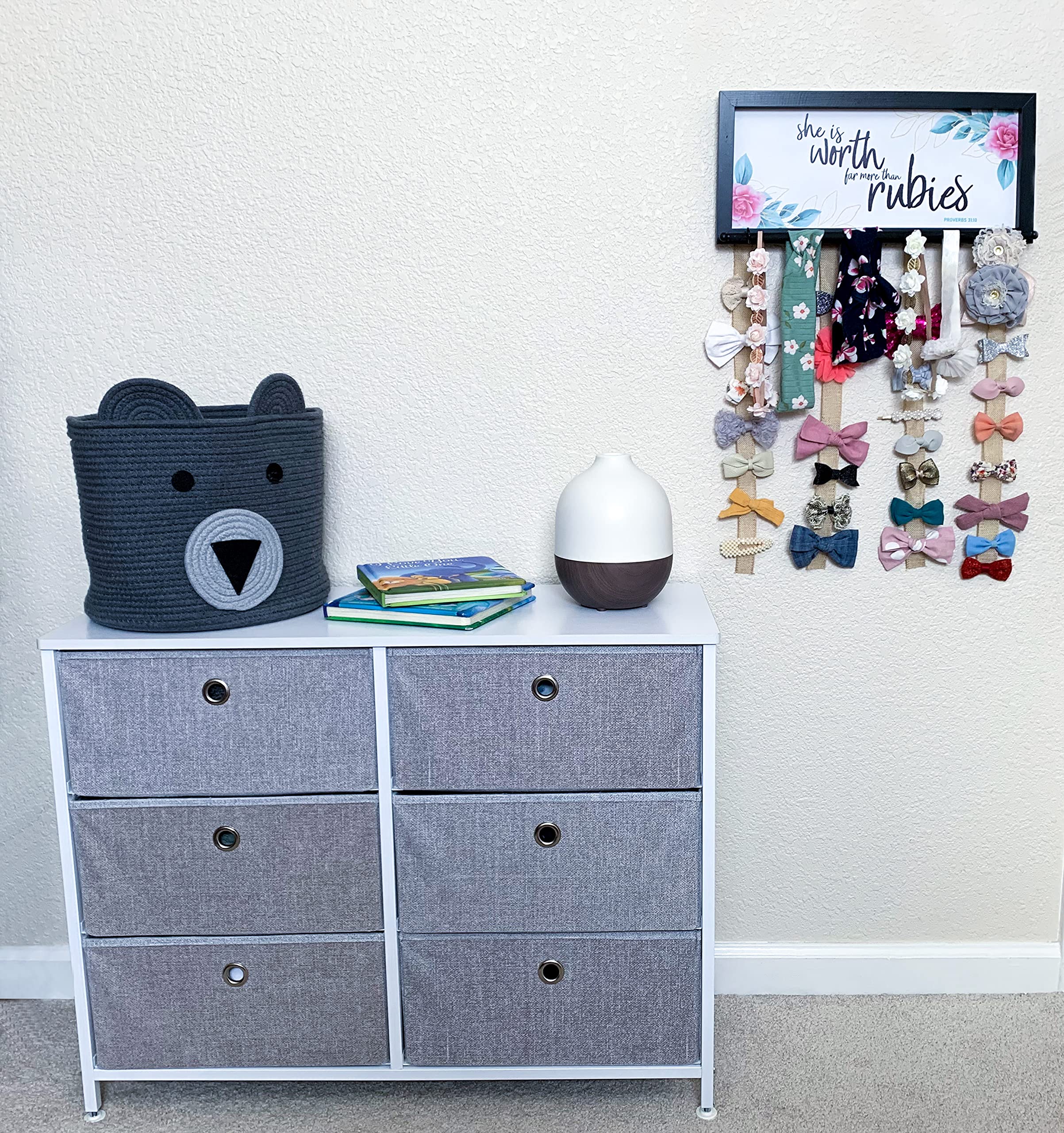 Wooden Hair Bow Holder for Girls - Organizer for Headbands & Hair Ties - Nursery Room Decor