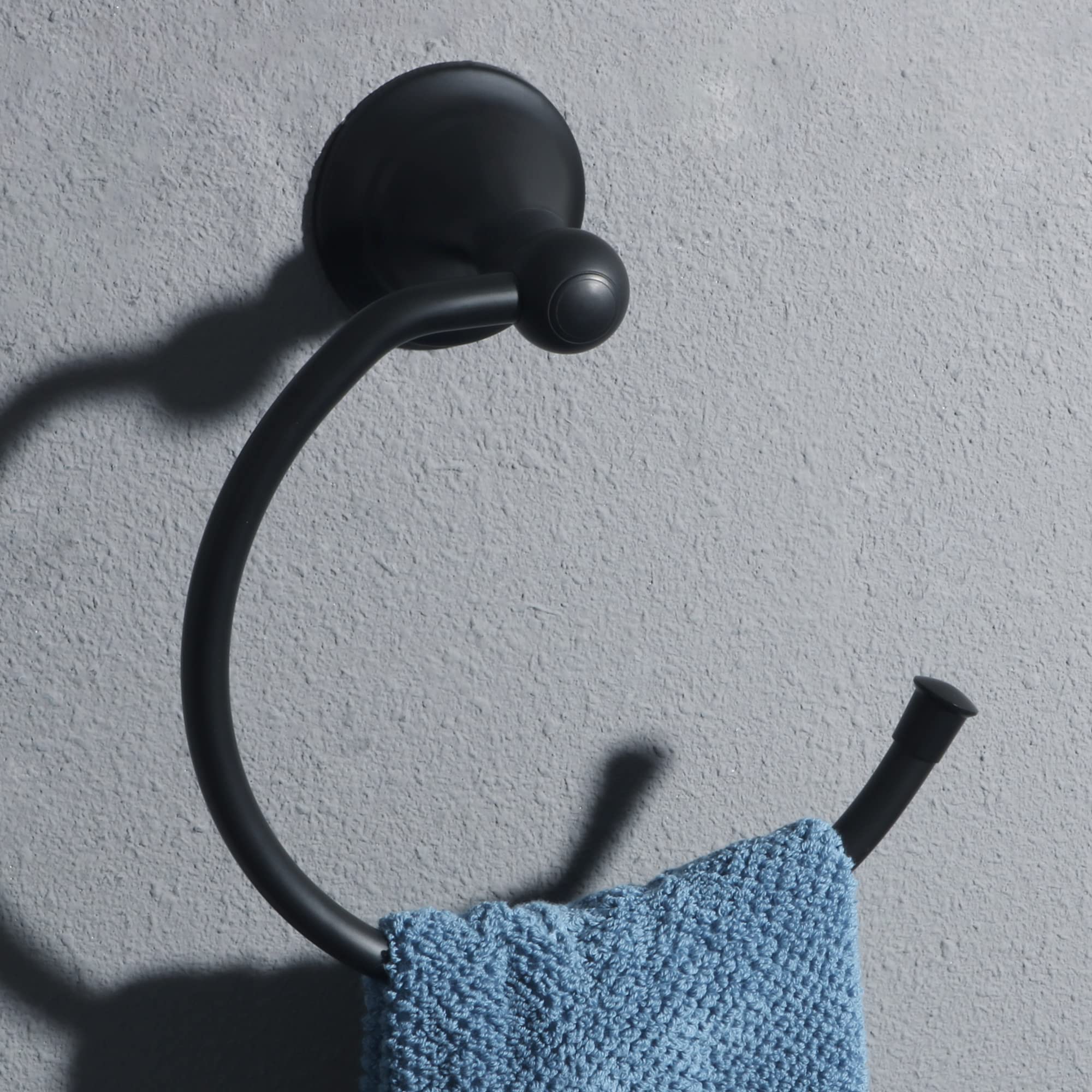Stainless Steel Matte Black Towel Ring - Wall Mount Bathroom Hand Towel Holder & Hanger for Bath, Kitchen, and Laundry Room Storage Accessories | GOKE5107-B