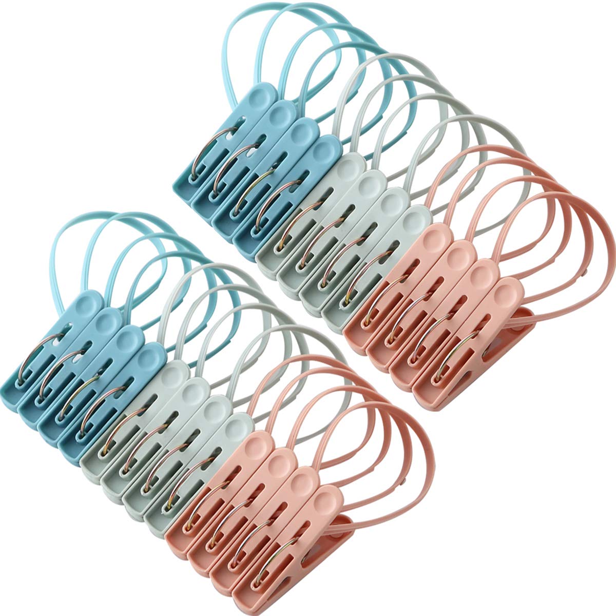 24 Pack Small Mini Clothes Pins with Plastic Rope - Colorful Sturdy Clothespins for Clothesline, DIY Crafts, Photo Display & Home Decoration (Blue, Green, Pink)