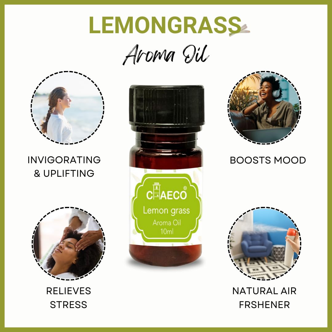 CHAECO Essential Oil Diffuser Set - 6 Pack (10ml Each) with Lavender, Lemongrass, Rose, Fresh Lime, Sandalwood & Jasmine Scents - Aromatherapy Oil for Home, Office, Spa & Yoga Relaxation