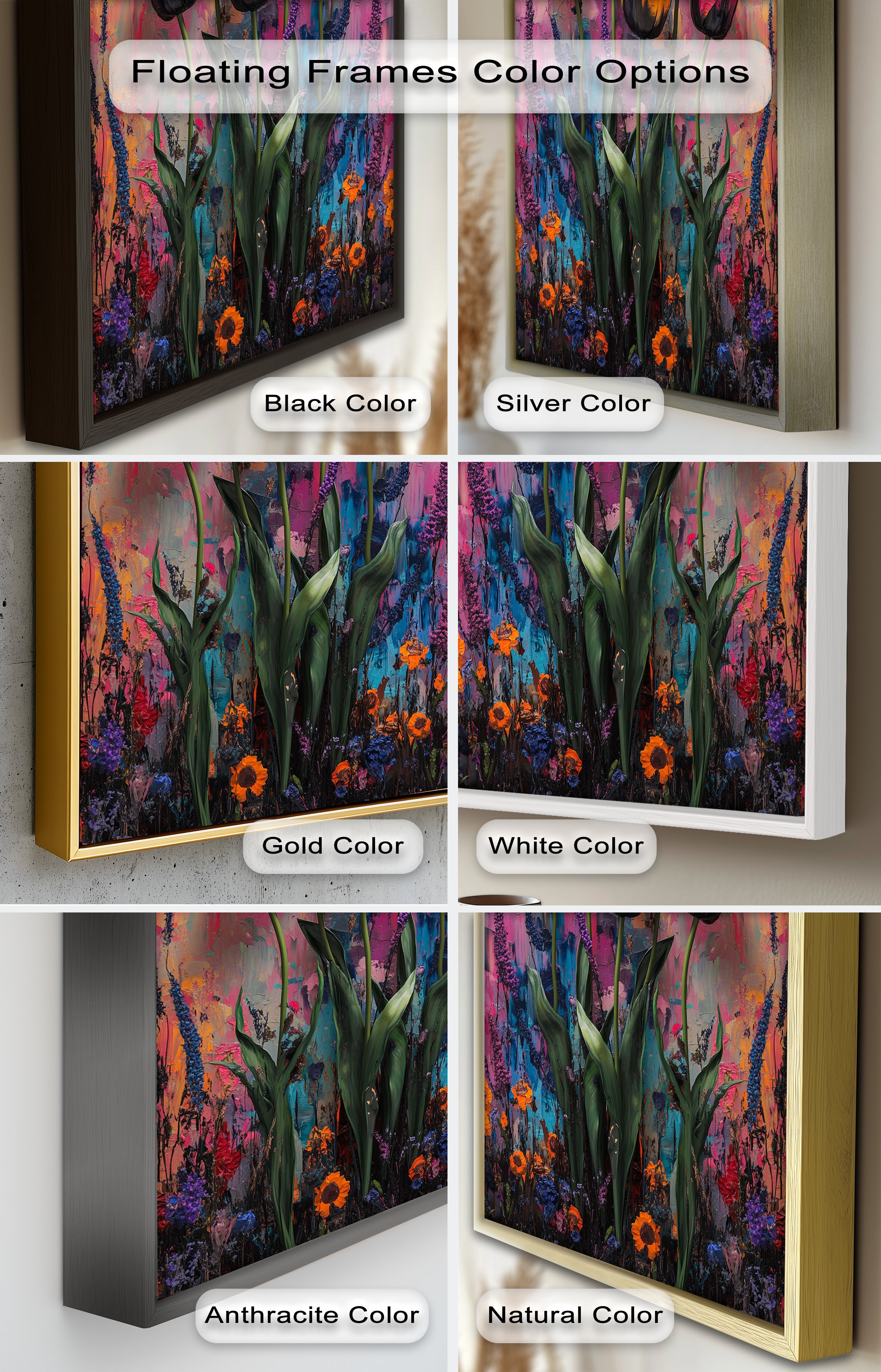 Vibrant Tulip Garden Oil Painting - Handmade Floral Artwork for Home Decor, Living Room, Bedroom & Office Wall Art