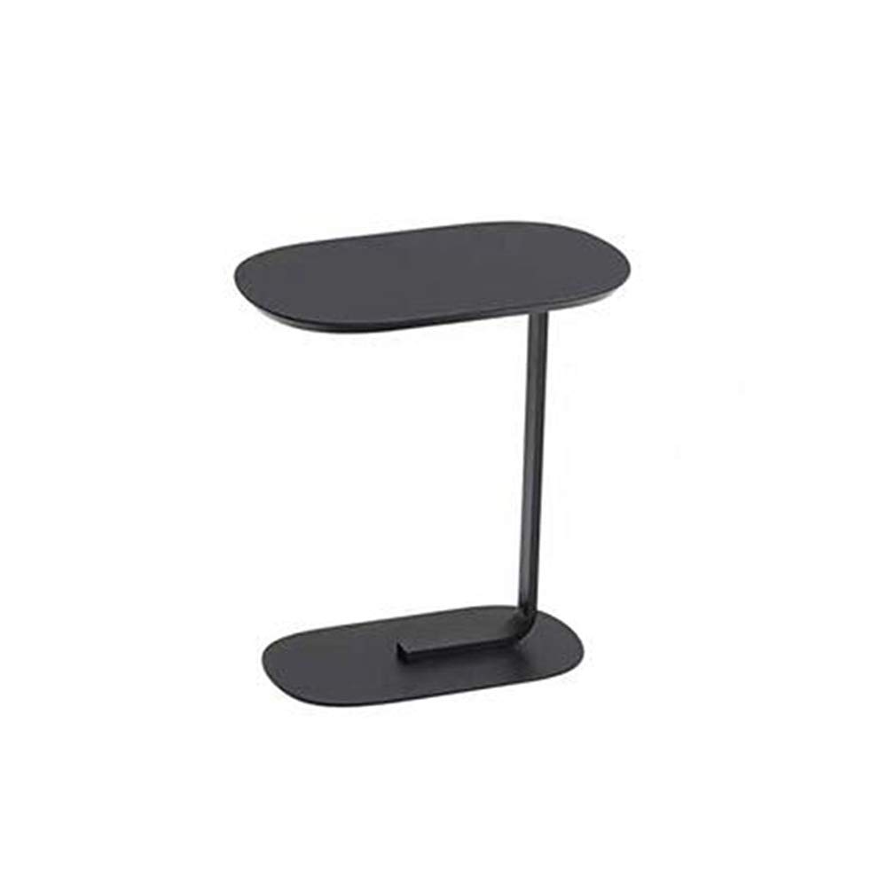 XIAOYAN Oval Wood Top Small Coffee Table with Wrought Iron Bracket - 50×35×60cm Black End Table for Living Room, Sofa Side Table | Perfect for Small Spaces, Bedroom Nightstand & Apartment Decor