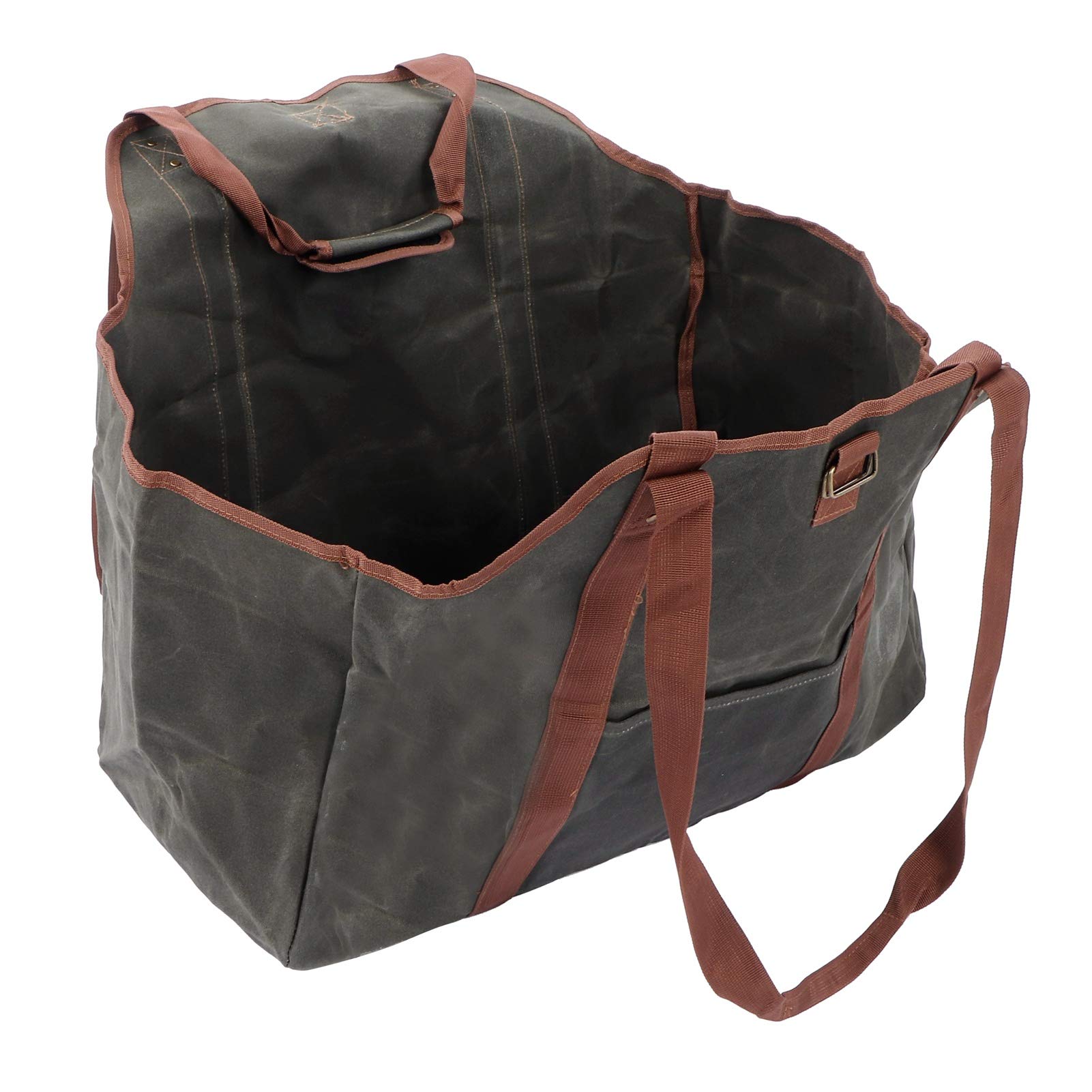 Waterproof Waxed Canvas Firewood Carrier Tote Bag - Heavy Duty Outdoor Log Holder for Camping, Fireplace & Backyard Use