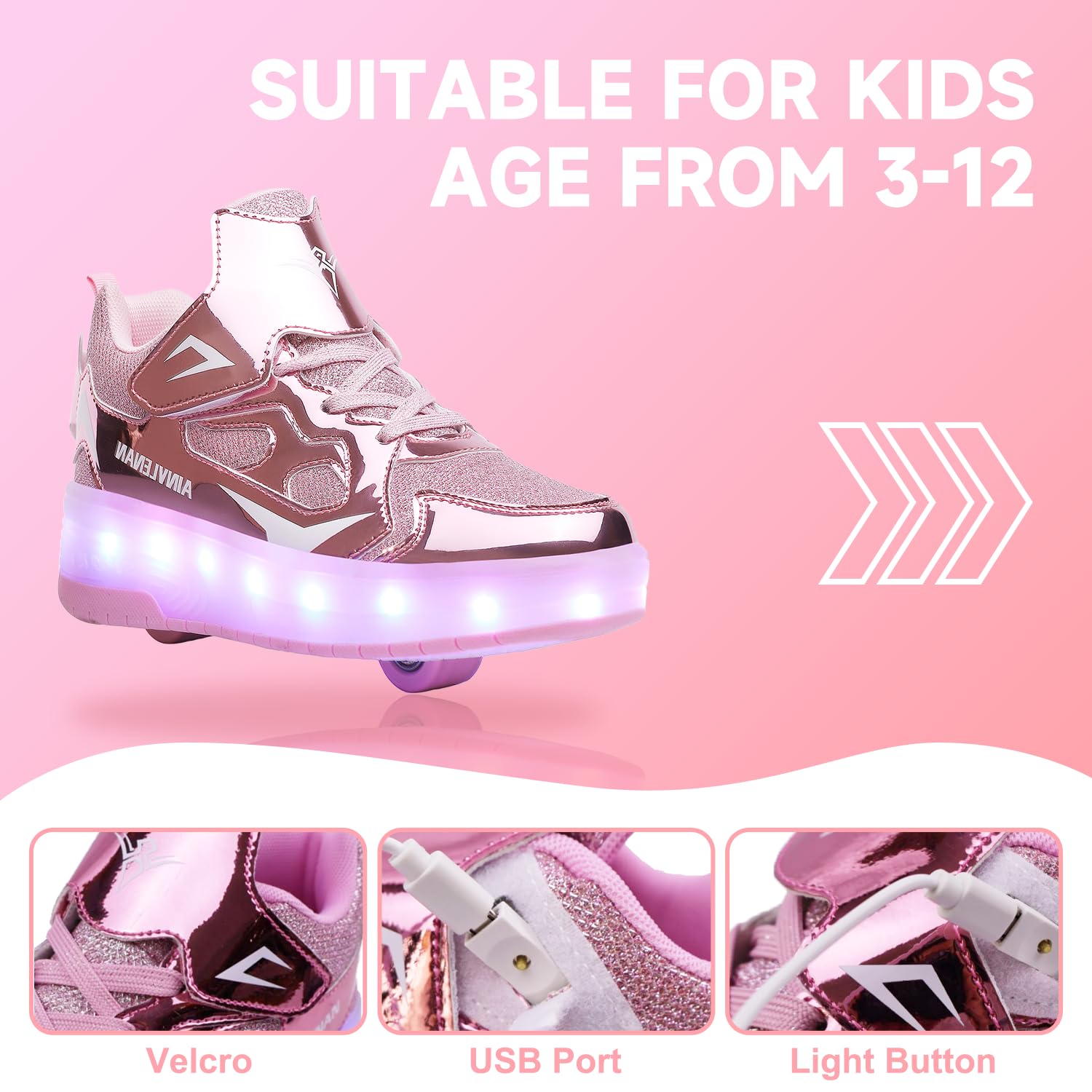 Kids LED Roller Skate Shoes with Double Wheels - Rechargeable Retractable Light Up Sneakers for Boys & Girls | Perfect for Christmas & Birthday Gifts | Indoor & Outdoor Play, Skate Parks, and Birthday Parties