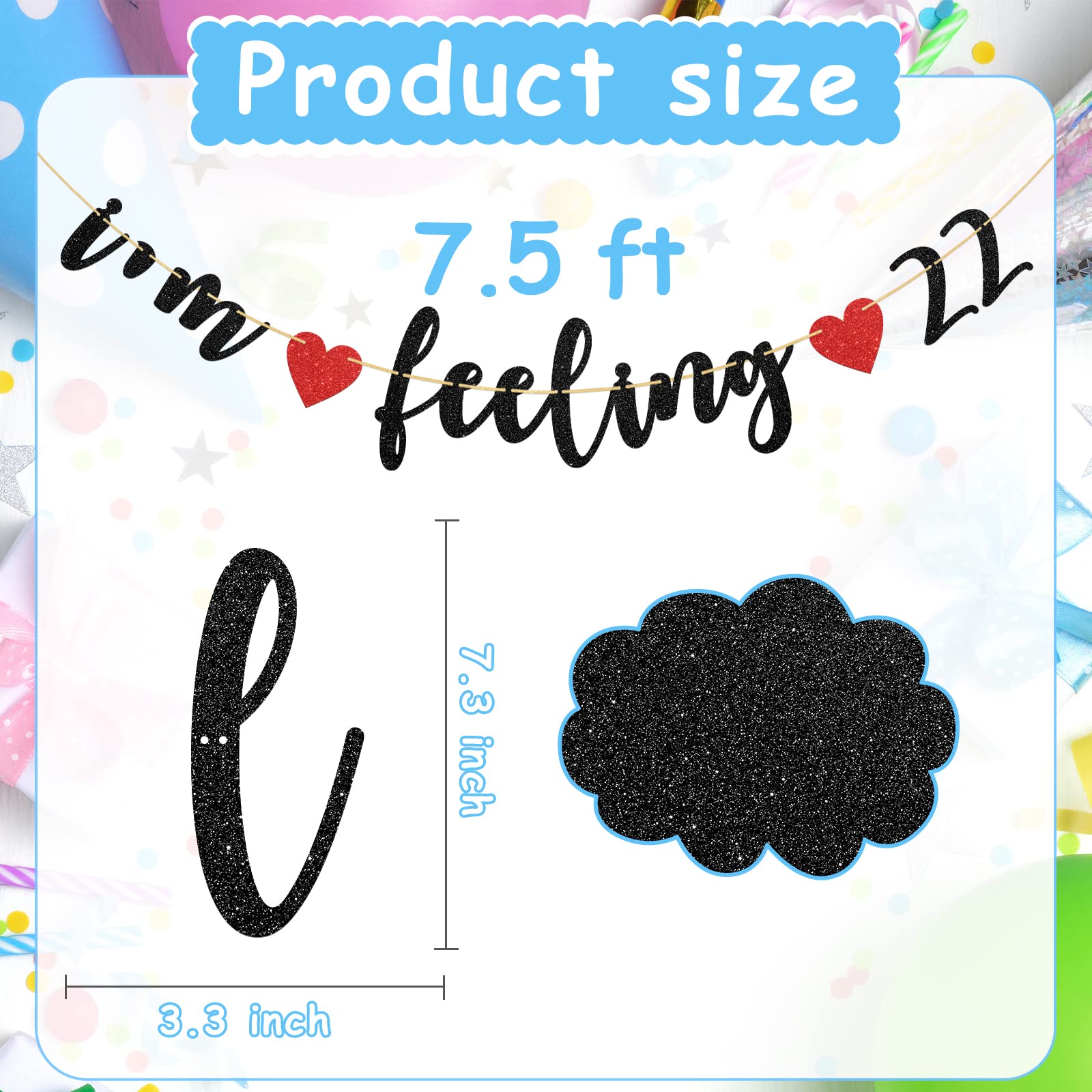 Happy 22nd Birthday Banner - Black Glitter 'I'm Feeling 22' Party Decorations for 22nd Birthday Celebrations, Home Decor & Milestone Parties