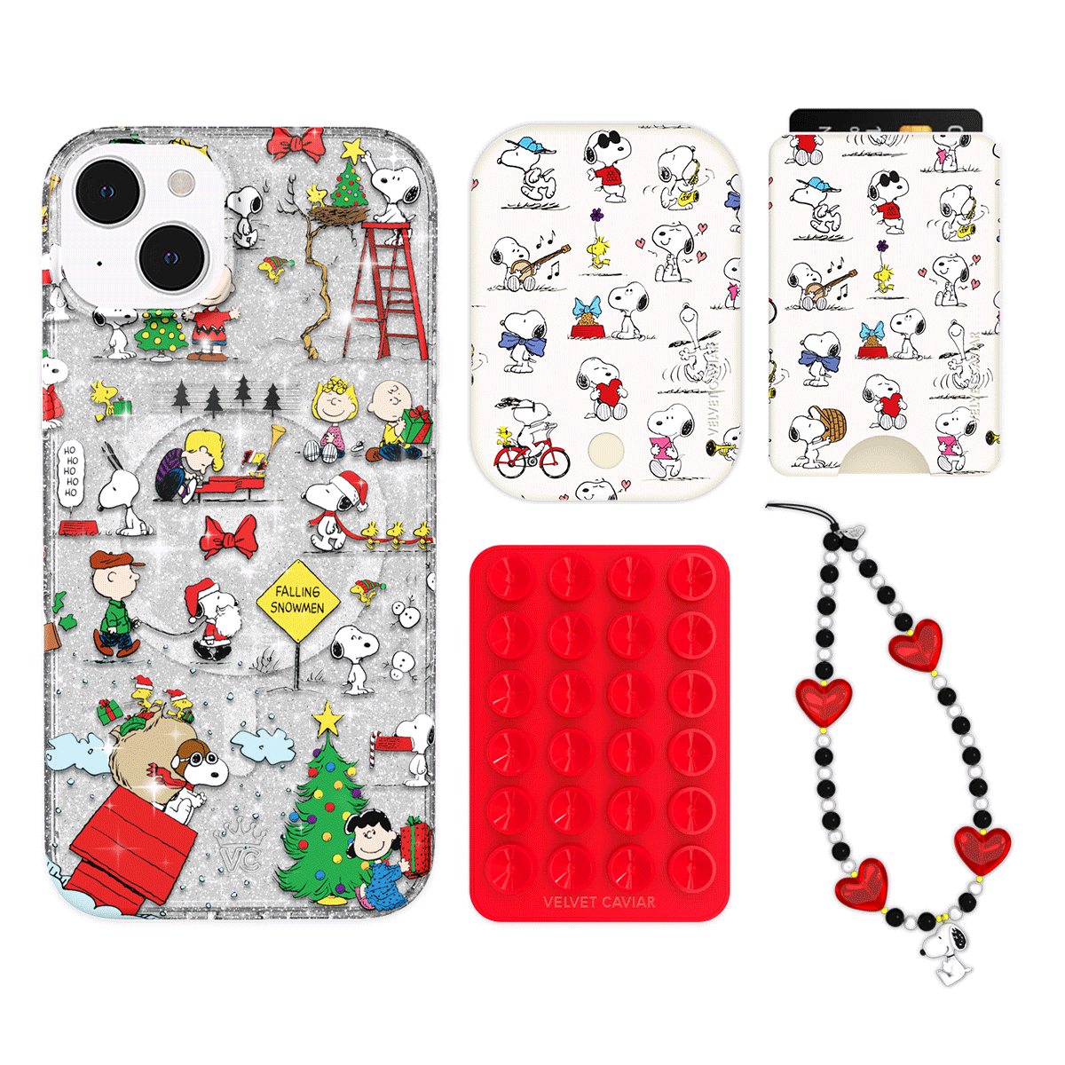 Snoopy Christmas Glitter iPhone Case with Wallet - Cute Cartoon Character Phone Cover & Card Holder Set - Perfect Holiday Gift for Fans, Family & Friends (Great for Travel, Shopping & Daily Use)
