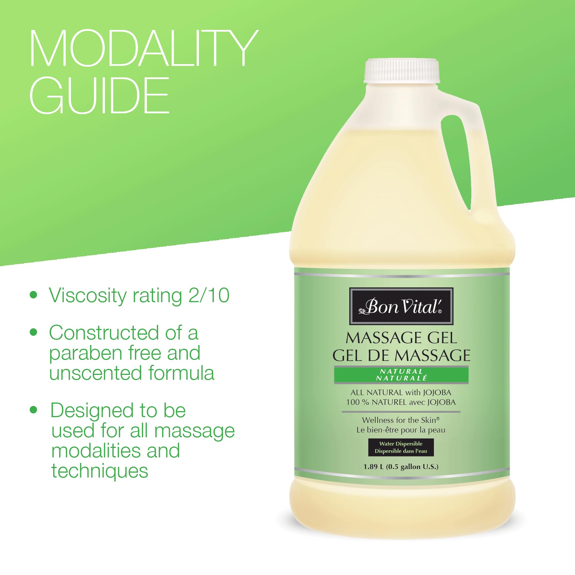 Bon Vital' Naturale Massage Gel with Natural Ingredients | Hypoallergenic & Moisturizing for Sensitive Skin | Earth-Friendly, Fast-Absorbing Formula (1/2 Gallon) | Perfect for Professional Massage, Spa Treatments & Home Relaxation