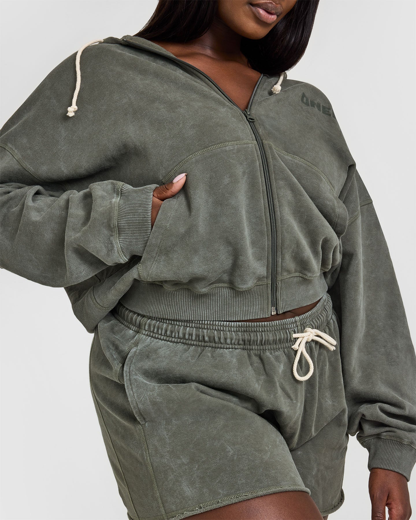 Raw Lounge Oversized Zip Hoodie for Men & Women - Soft Washed Dark Khaki Pullover | Cozy Loungewear for Home, Travel & Casual Outings