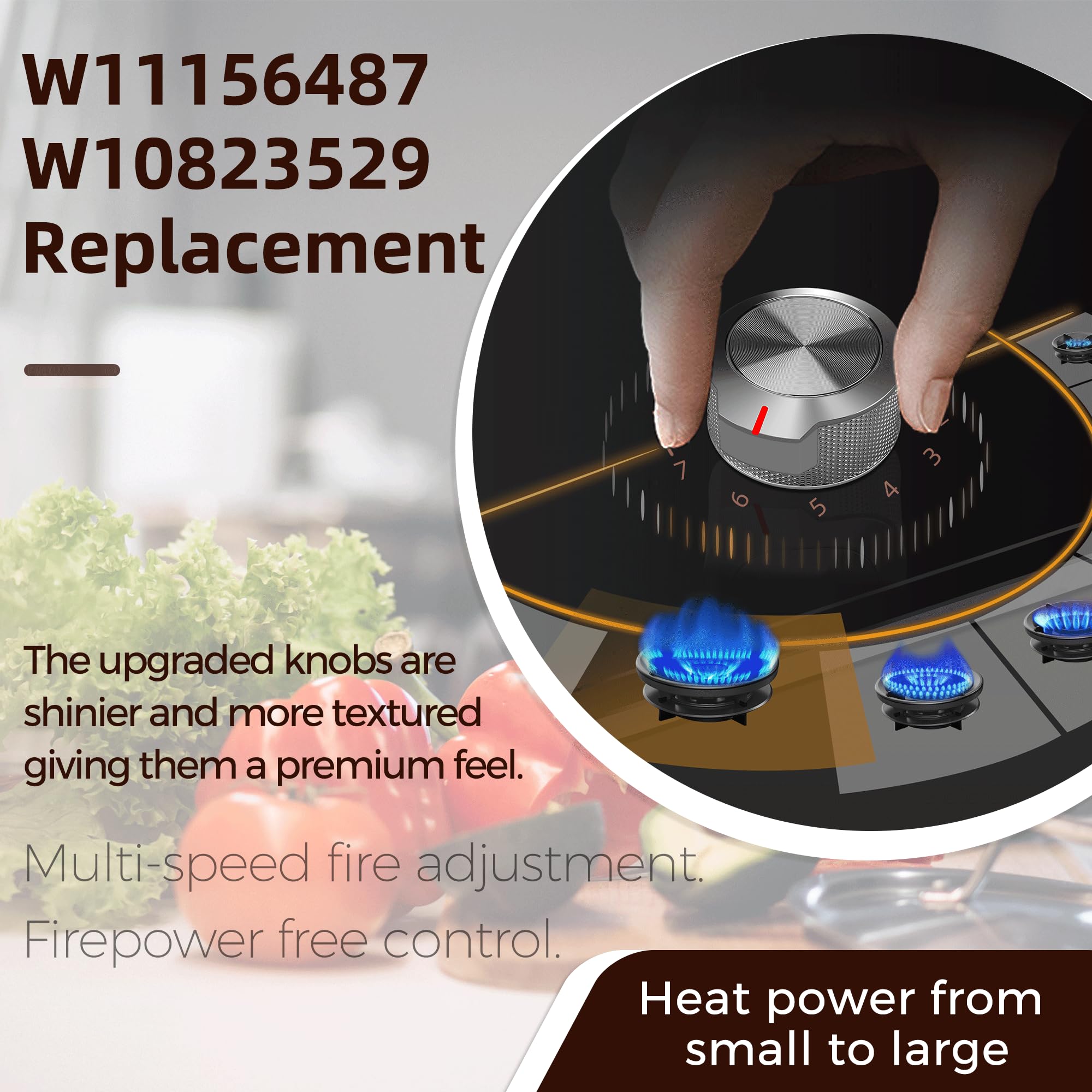 5-Pack Replacement Stove Knobs for KitchenAid & Whirlpool Ranges - Compatible with AP6285576, 4546228, W11156487, W10823529 - Perfect for Oven Control & Stove Top Use