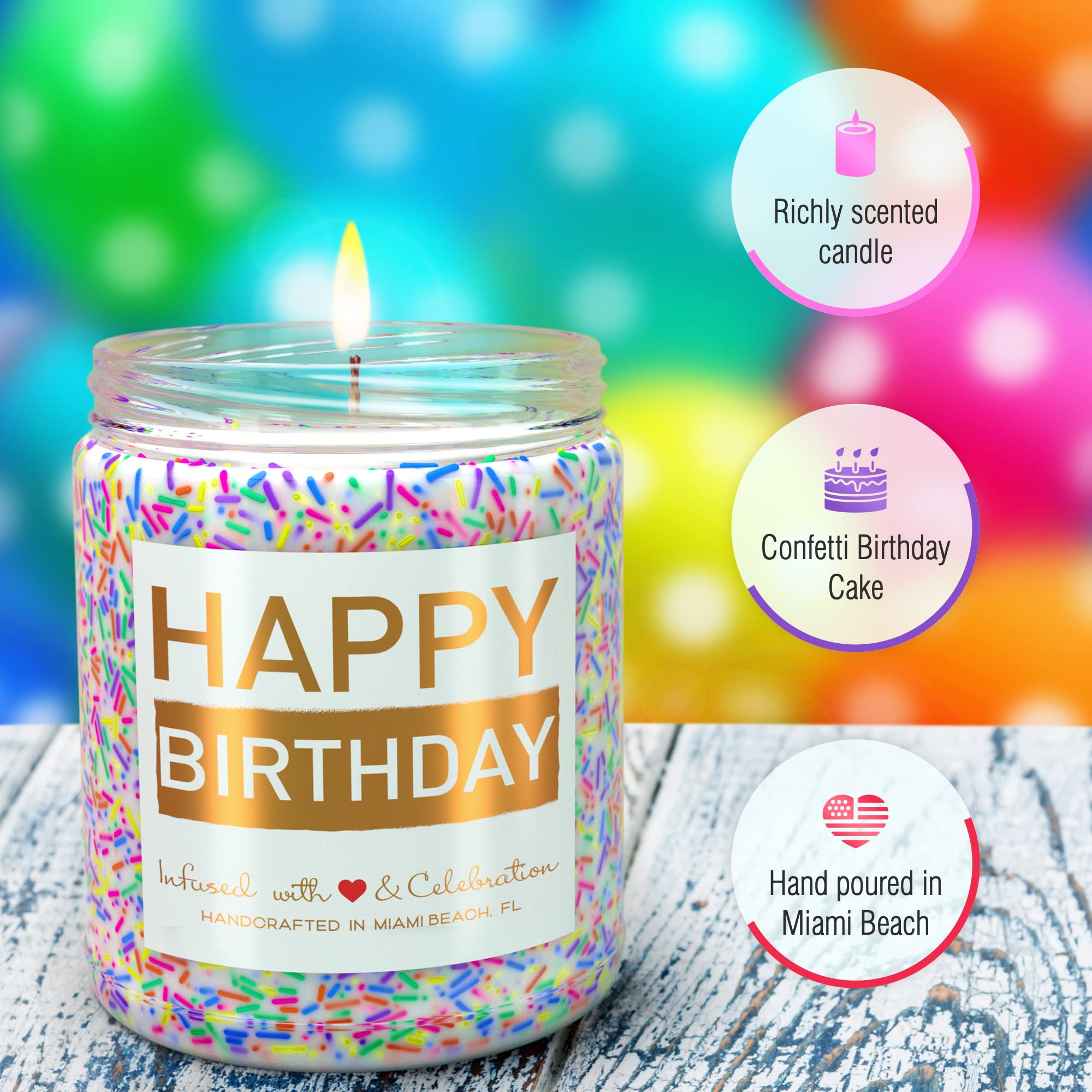 Vanilla Birthday Cake Scented Candle with Sprinkles - 9 oz Made in USA, Unique Birthday Gift for Women, Men, Best Friend - Perfect for Celebrations, Relaxation, and Home Decor