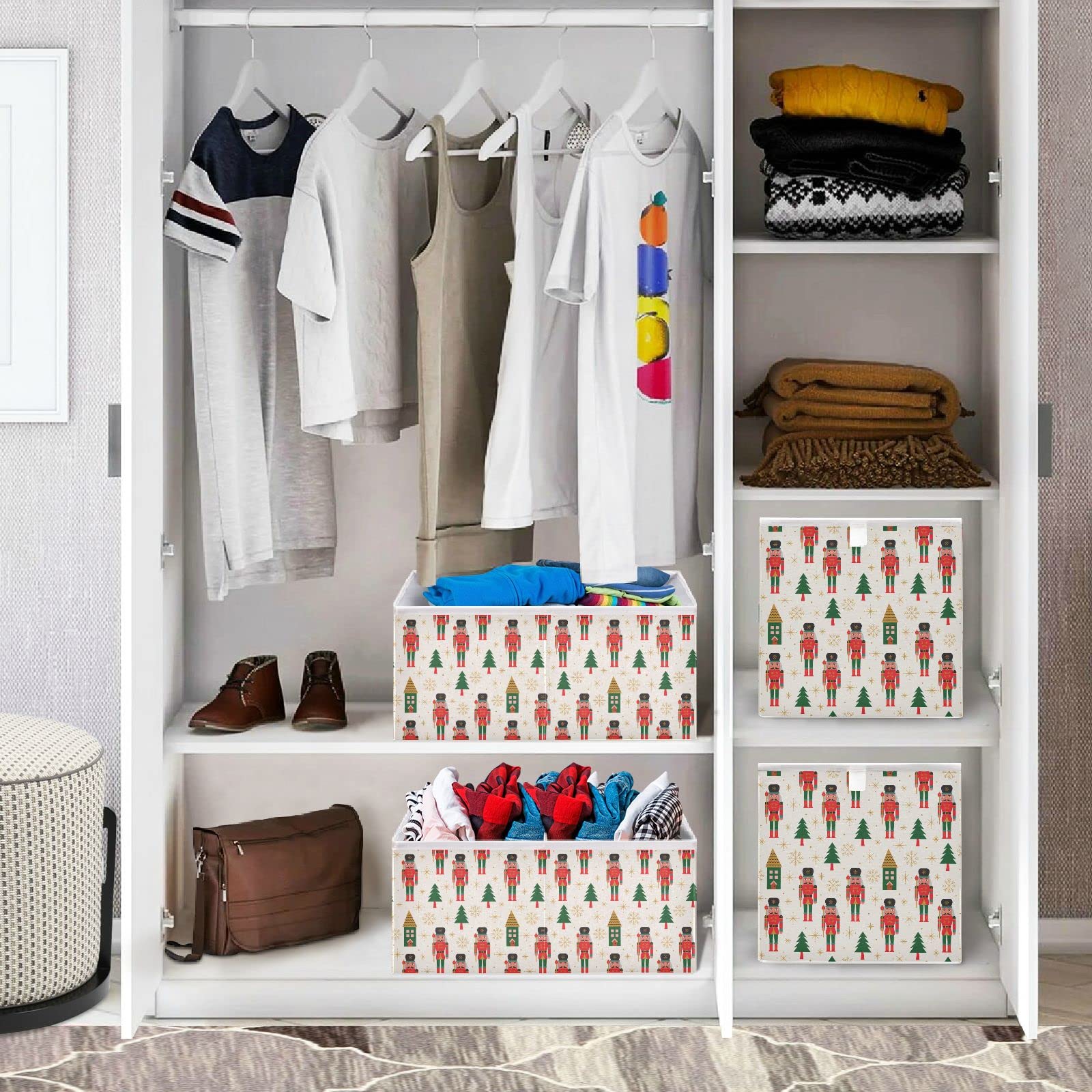 QUGRL Cute Nutcracker Cube Storage Bins - 11x11 Inch Organizer Baskets for Clothes, Toys & Holiday Decor - Perfect for Shelves, Closet, Office, Dorm & Bedroom - Christmas Tree Storage & Home Organization Solution